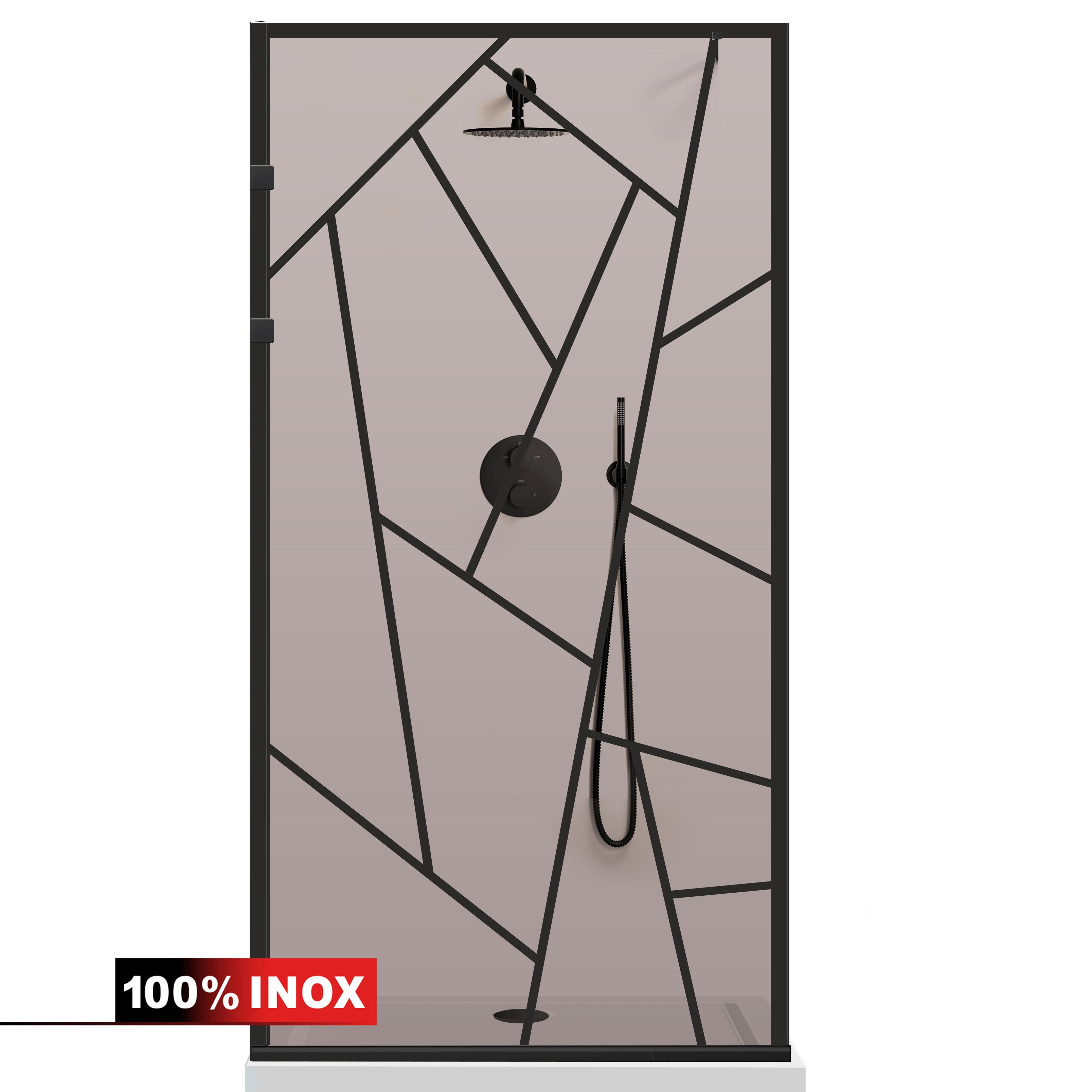 Paravan dus Walk-in, Perete dus Inox, negru mat #Bronz