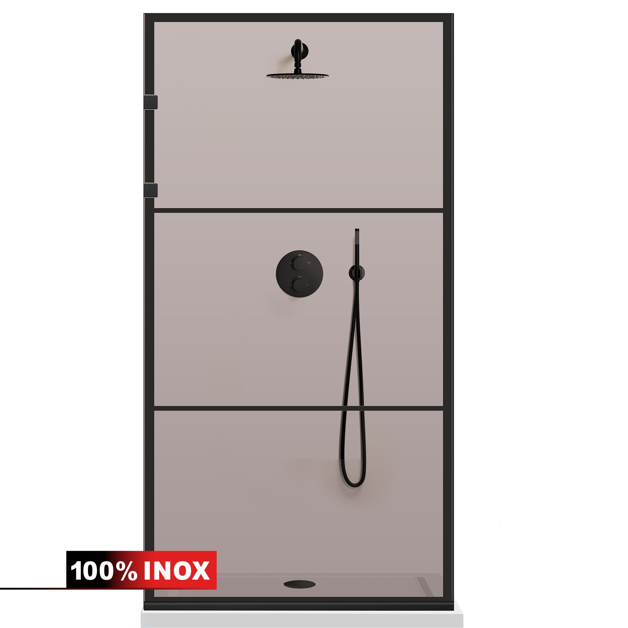 Paravan dus Walk-in, Perete dus Inox, negru mat #Bronz