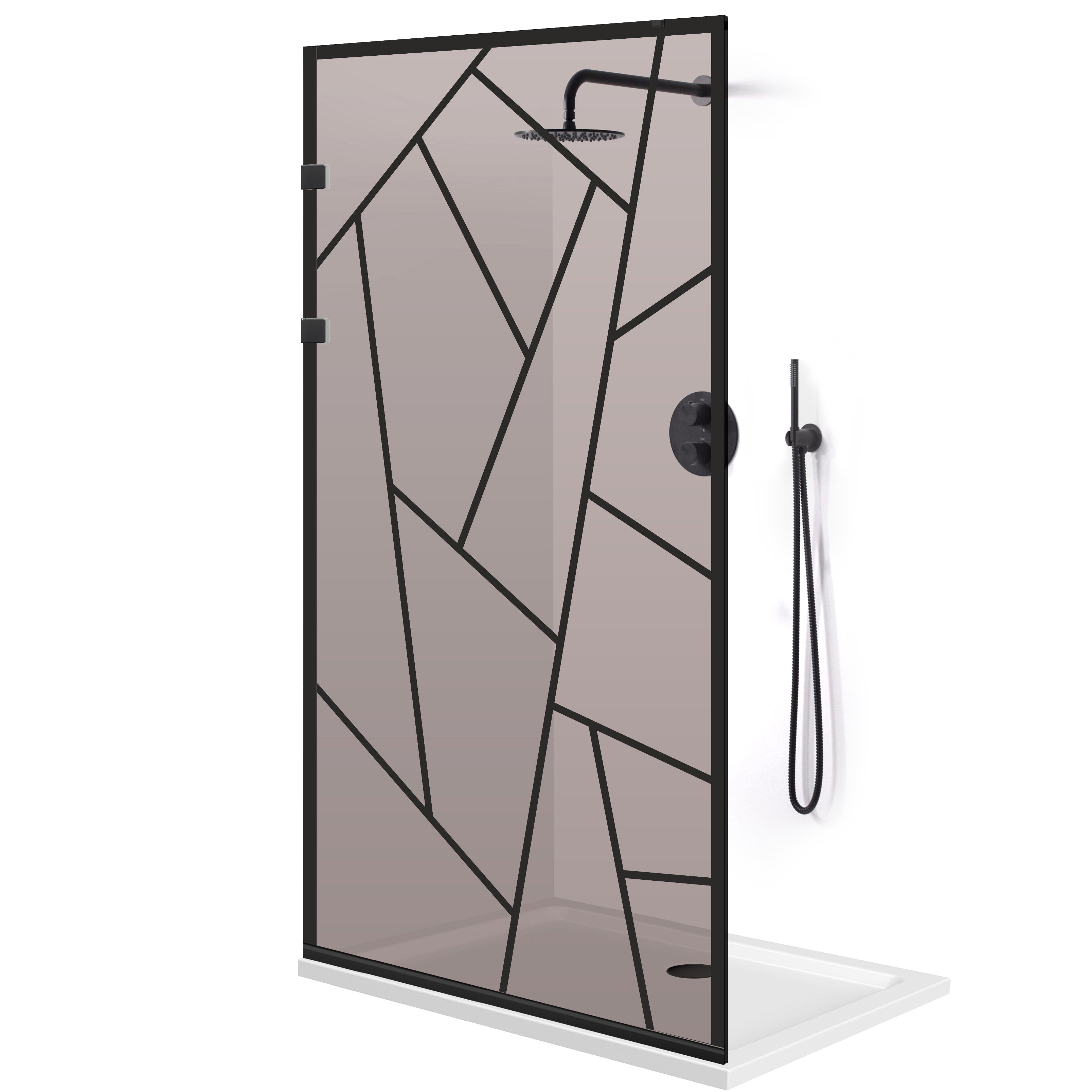 Paravan dus Walk-in, Perete dus Inox, negru mat #Bronz