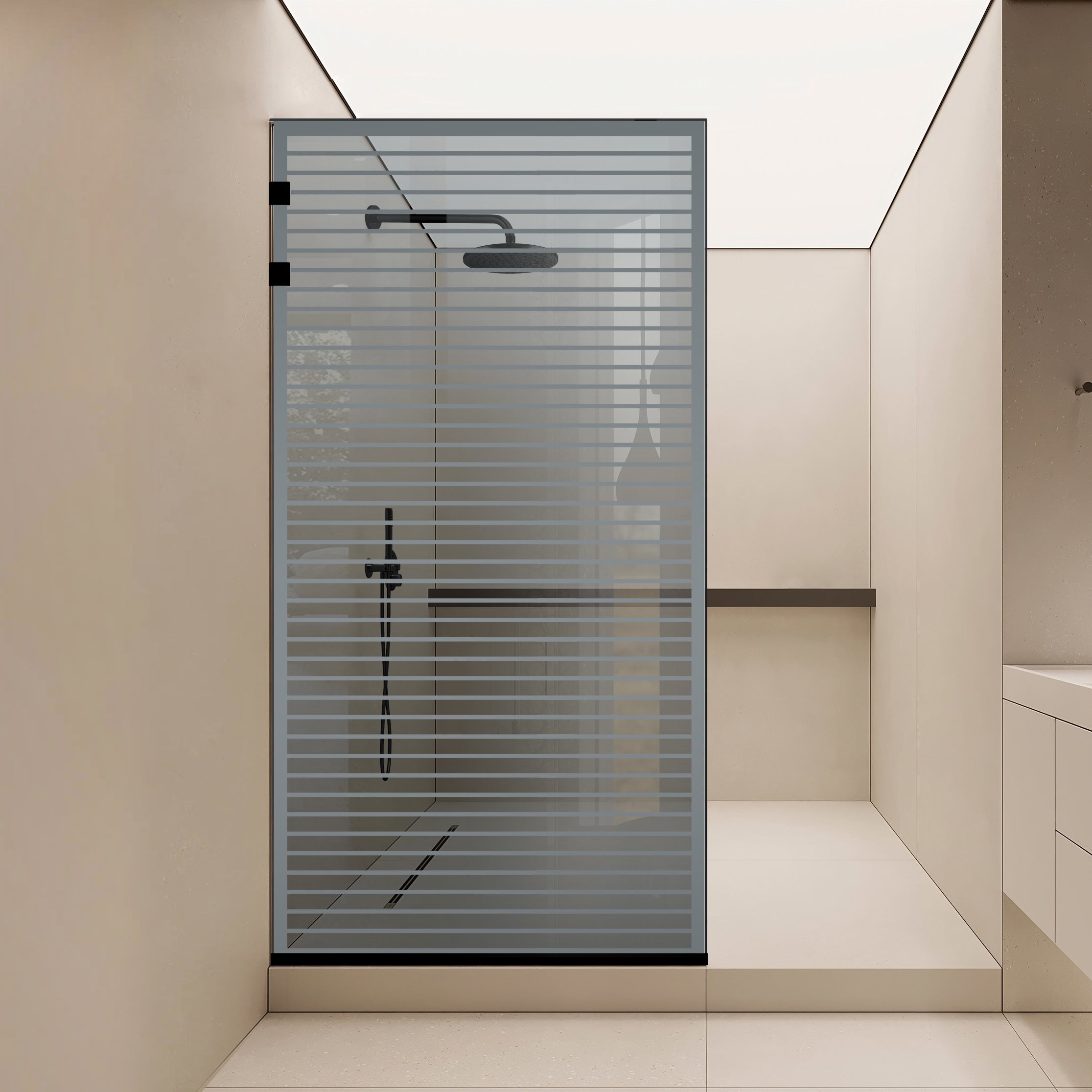 Paravan dus Walk-in, Perete dus Inox, negru mat #Gri