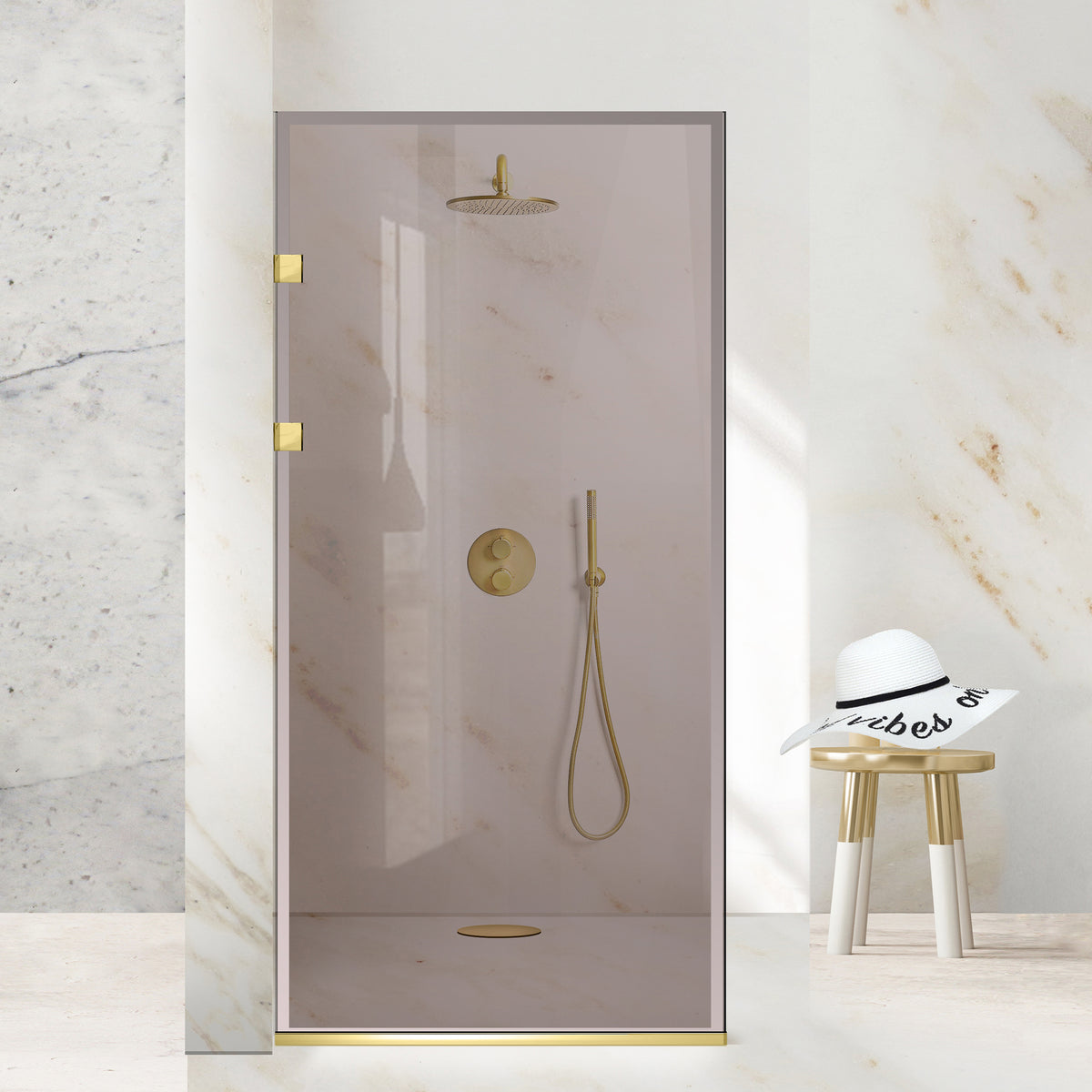 Parois de Douche Walk-in, paroi de douche en Acier inoxydable, dorée #Bronze
