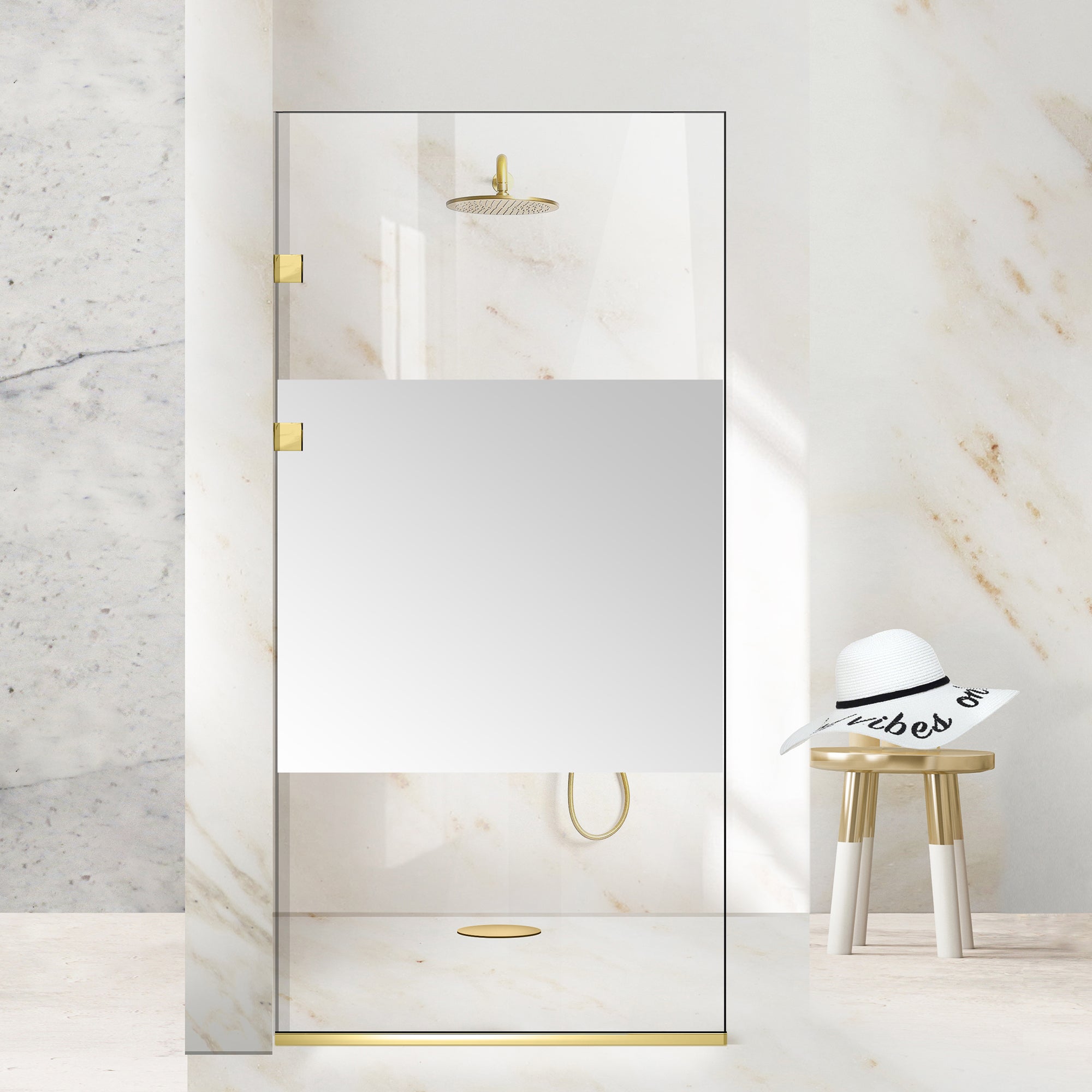 Paravan dus Walk-in, Perete dus Inox, auriu, #Clara #Víztiszta