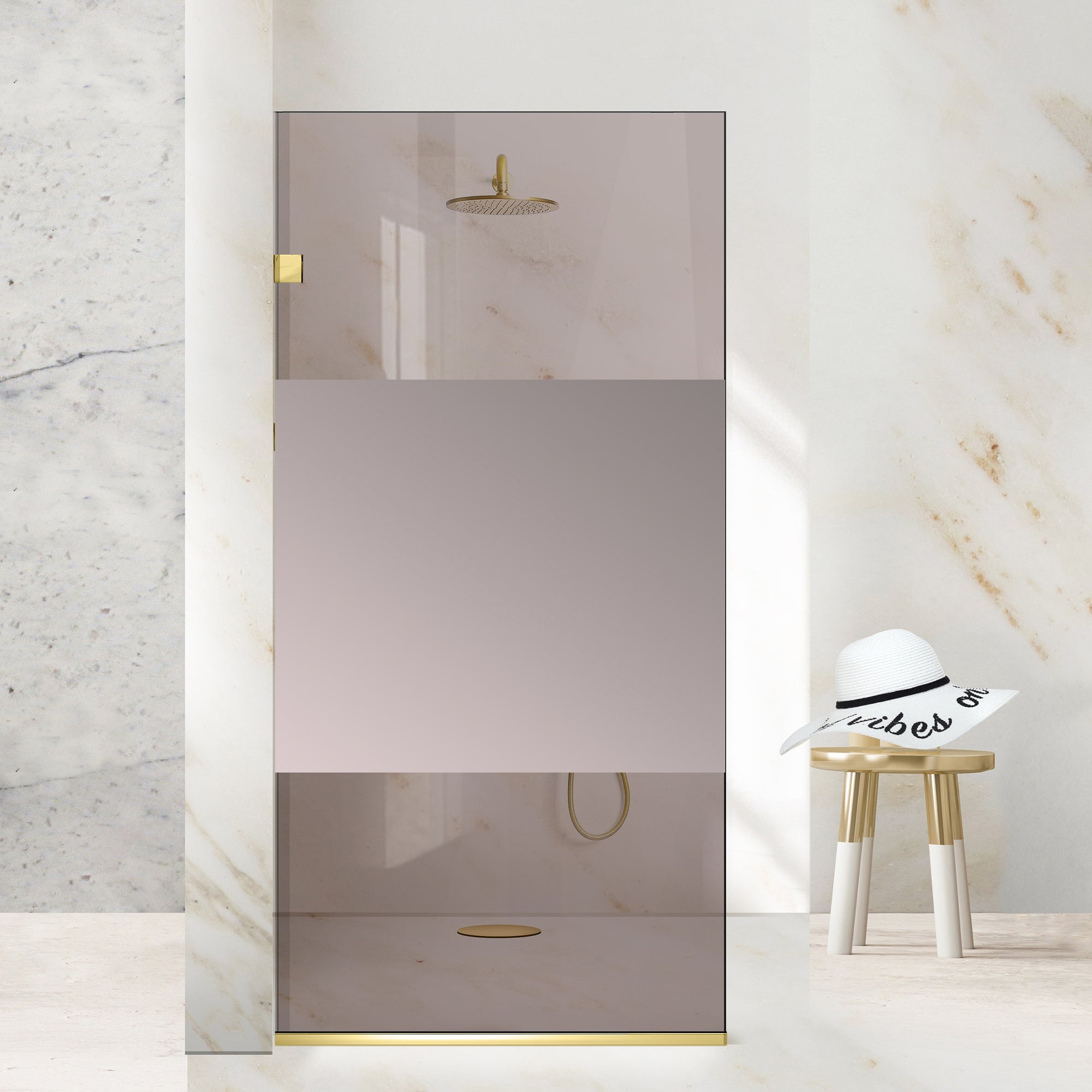 Shower Screens Walk-in, Stainless steel shower wall, gold #Bronze