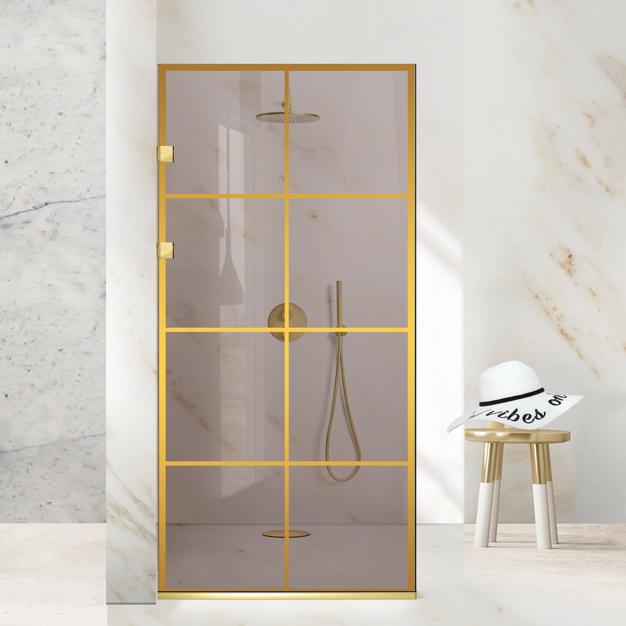 Paravan dus Walk-in, Perete dus Inox, auriu #Bronz
