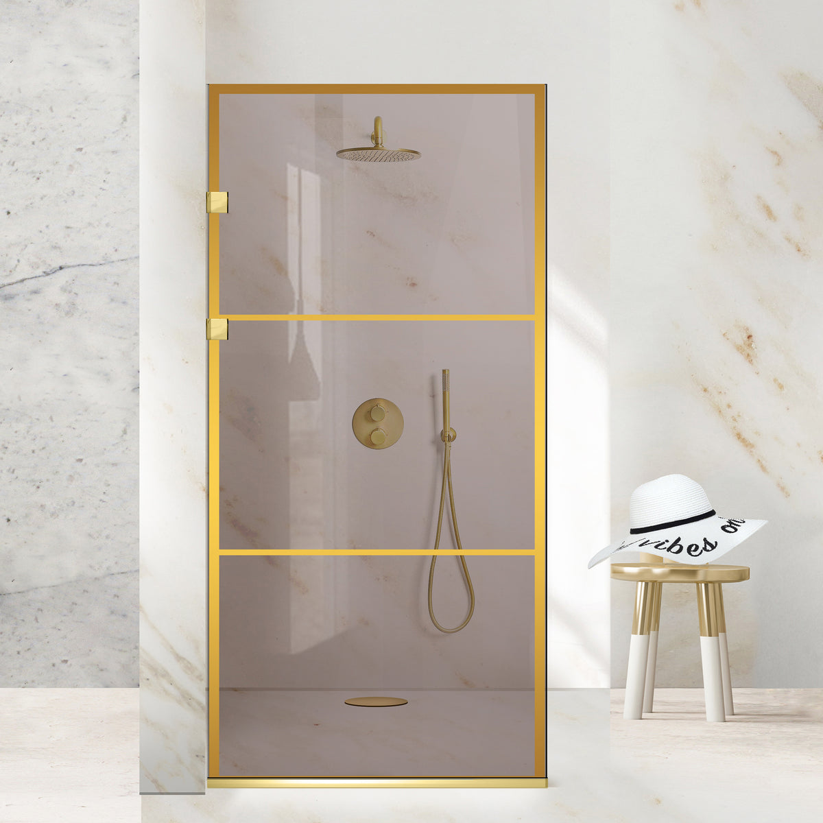 Parois de Douche Walk-in, paroi de douche en Acier inoxydable, dorée #Bronze