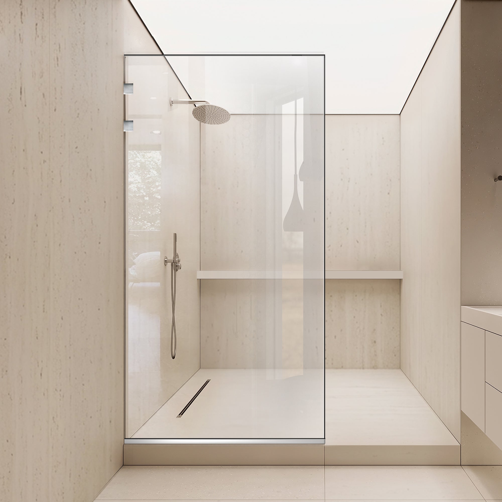 Paroi de douche walk-in Aqua Elegance ® INOX, ferronnerie tout inox, verre clair, sécurisé