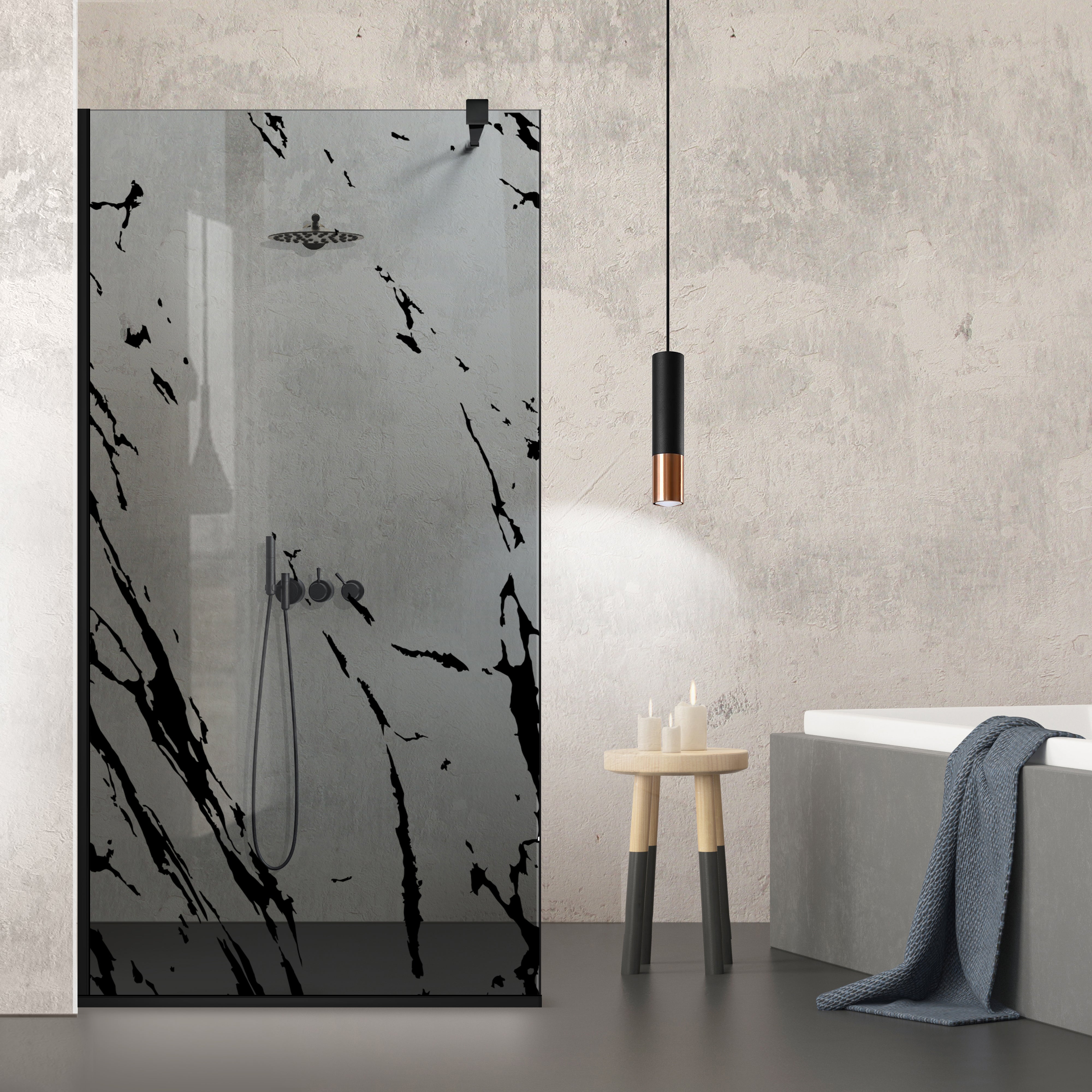 Paravan dus Walk-in, Perete dus Negru, #Gri #Szürke