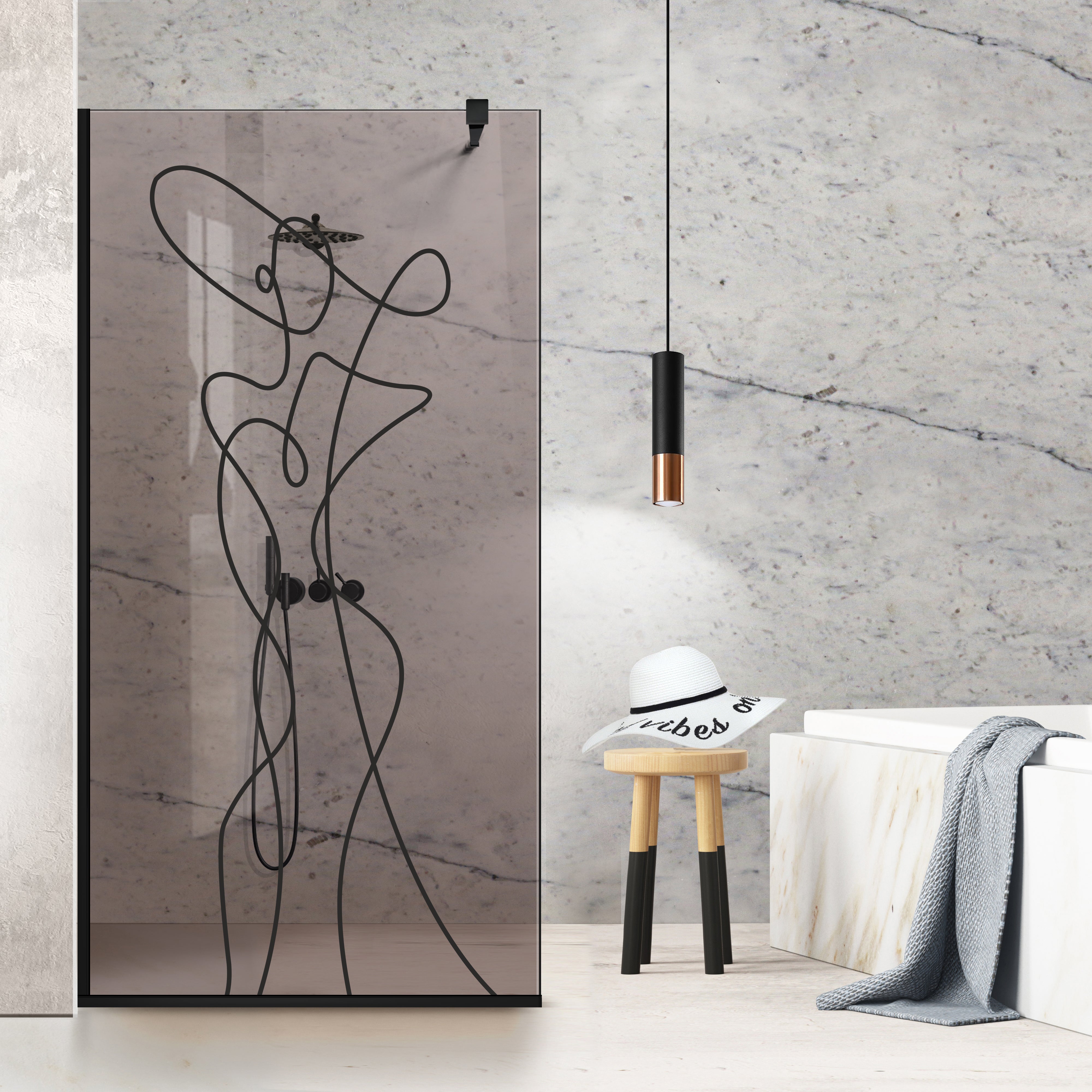 Paravan dus Walk-in, Perete dus Negru, #Bronz #Bronz