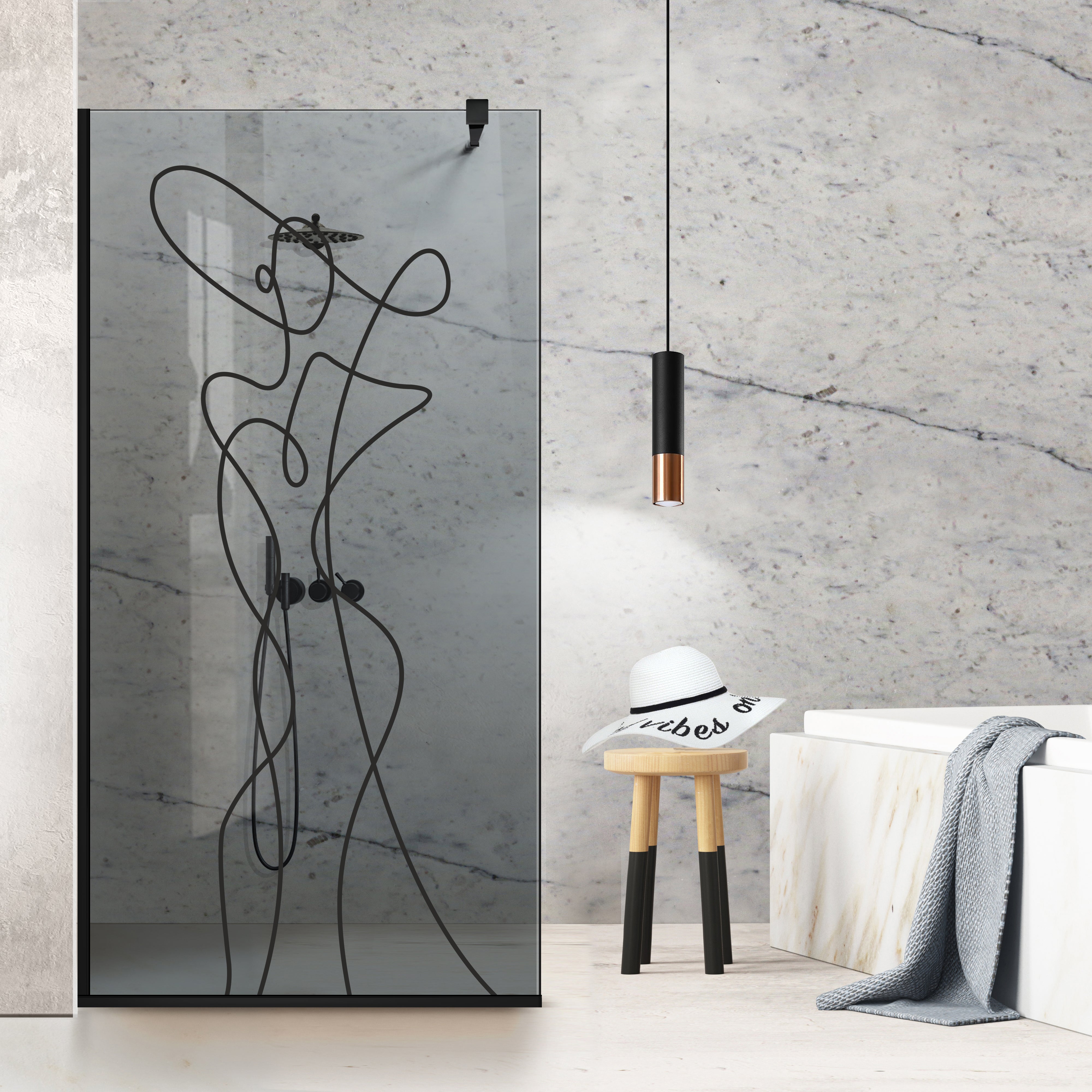 Paravan dus Walk-in, Perete dus Negru, #Gri #Szürke