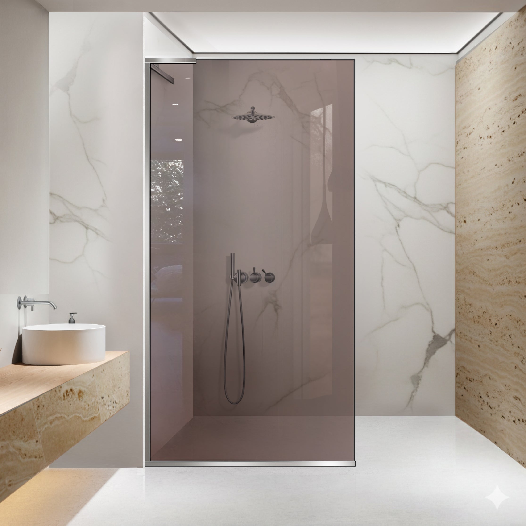 Paravan dus Walk-in, Perete dus Inox, #Bronz #Bronz