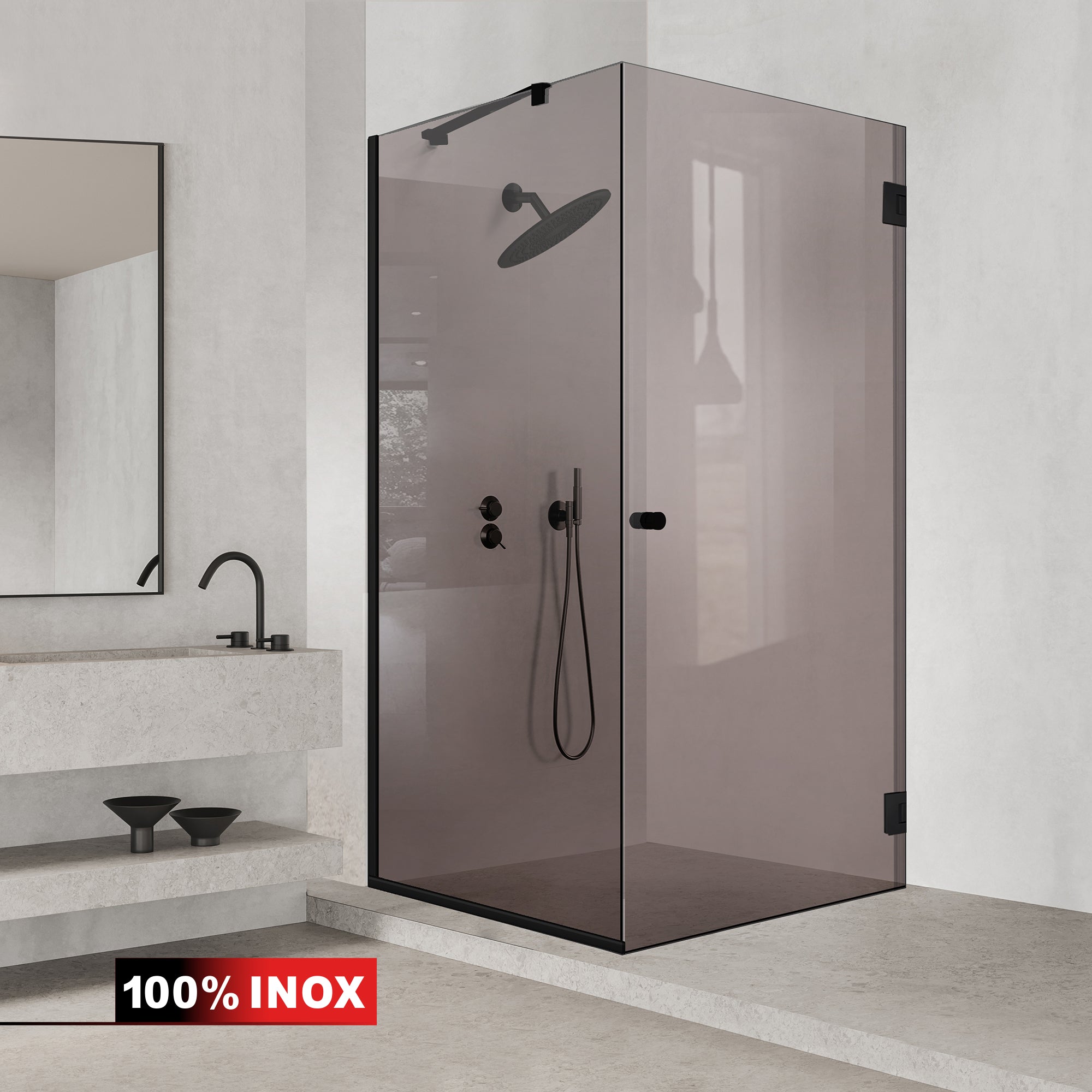 Cabine de douche avec porte battante #Bronze