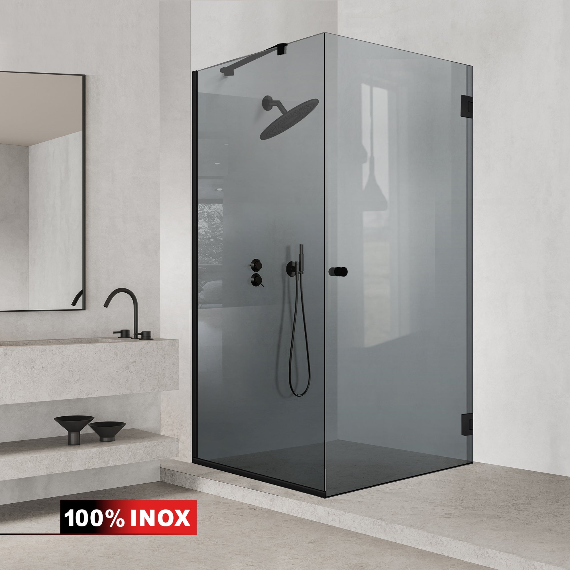 Cabine de douche avec porte battante #Gris