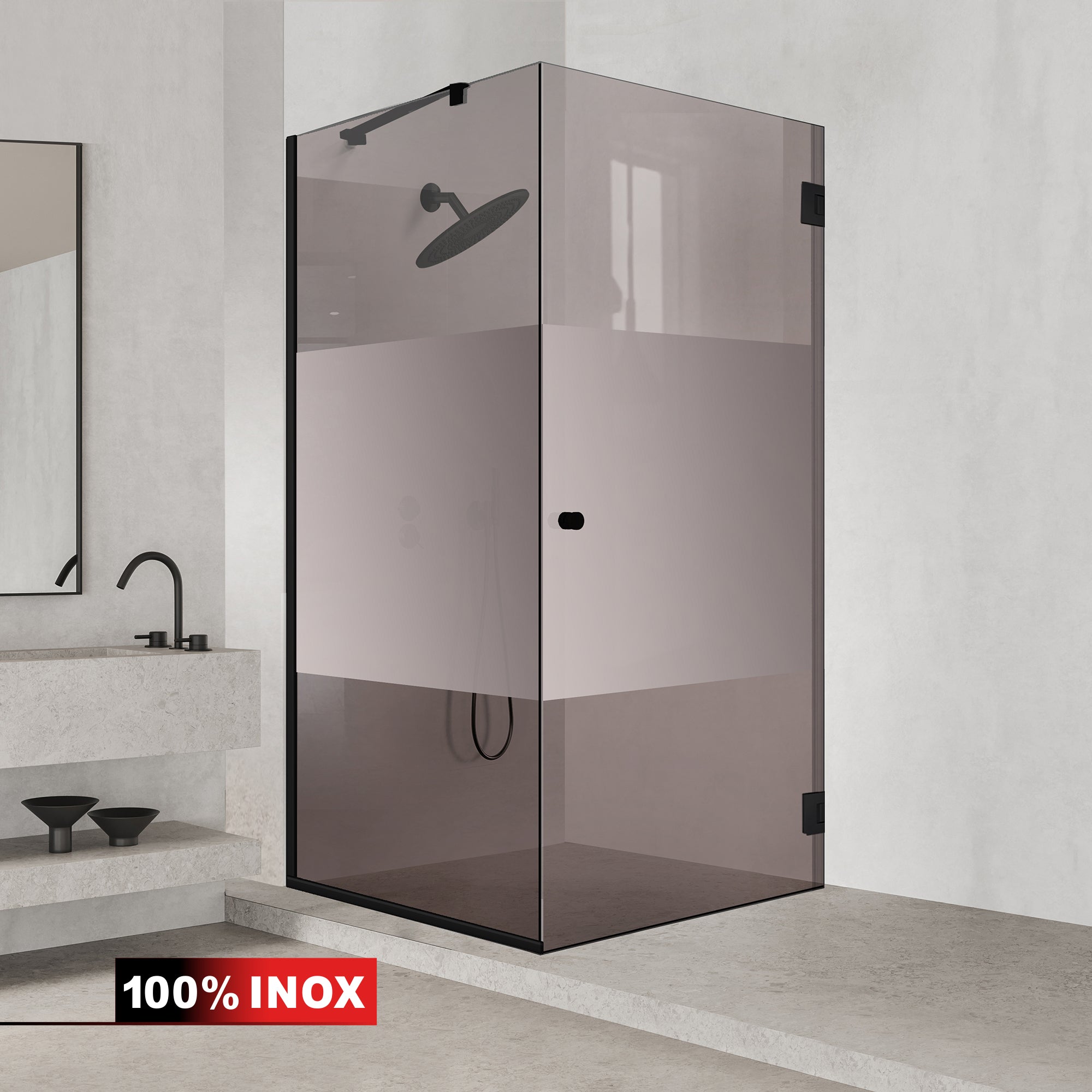 Cabine de douche avec porte battante #Bronze