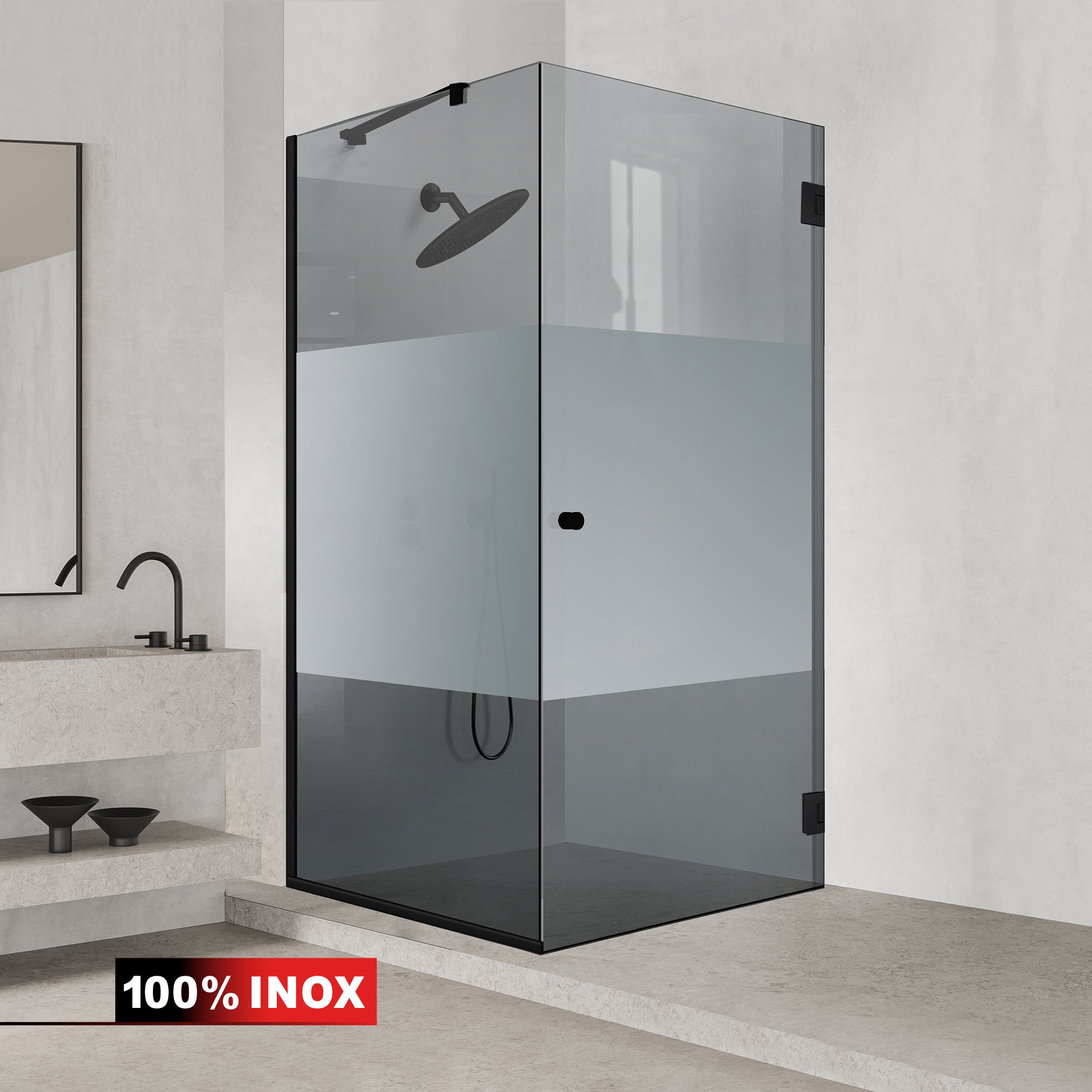 Cabine de douche avec porte battante #Gris