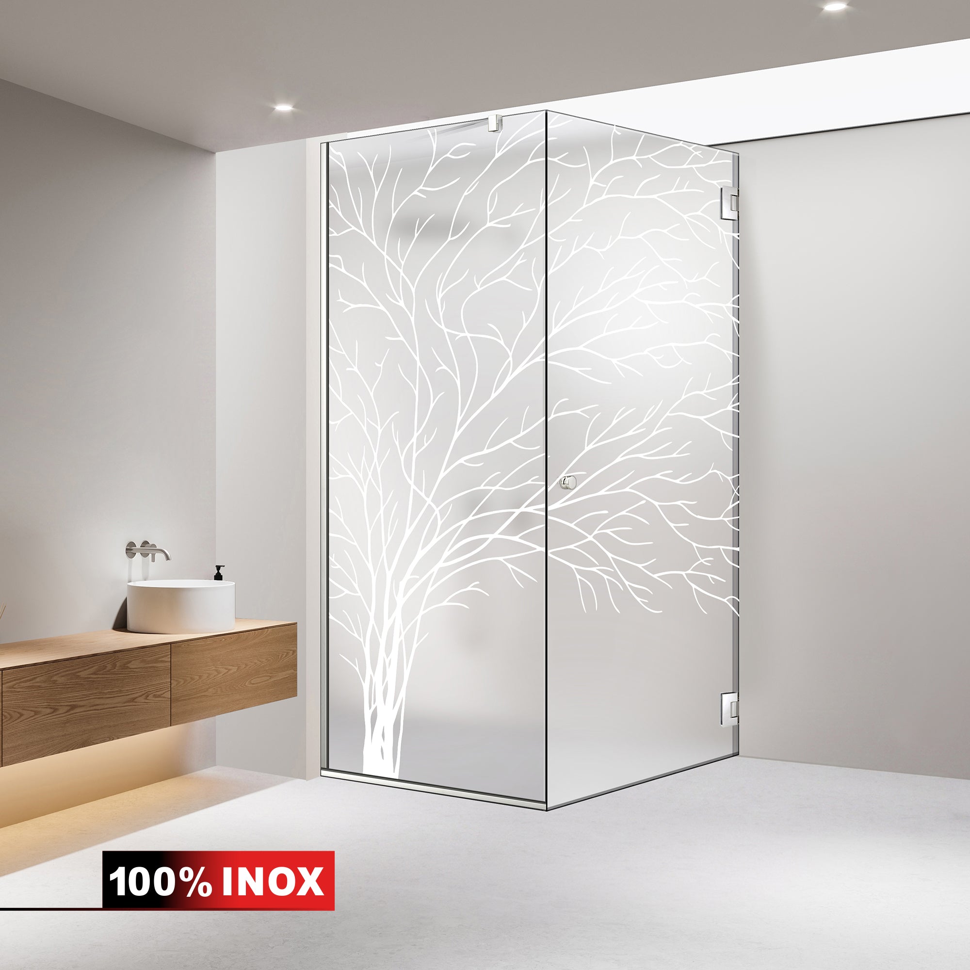 Shower enclosure with hinged door #Satiné