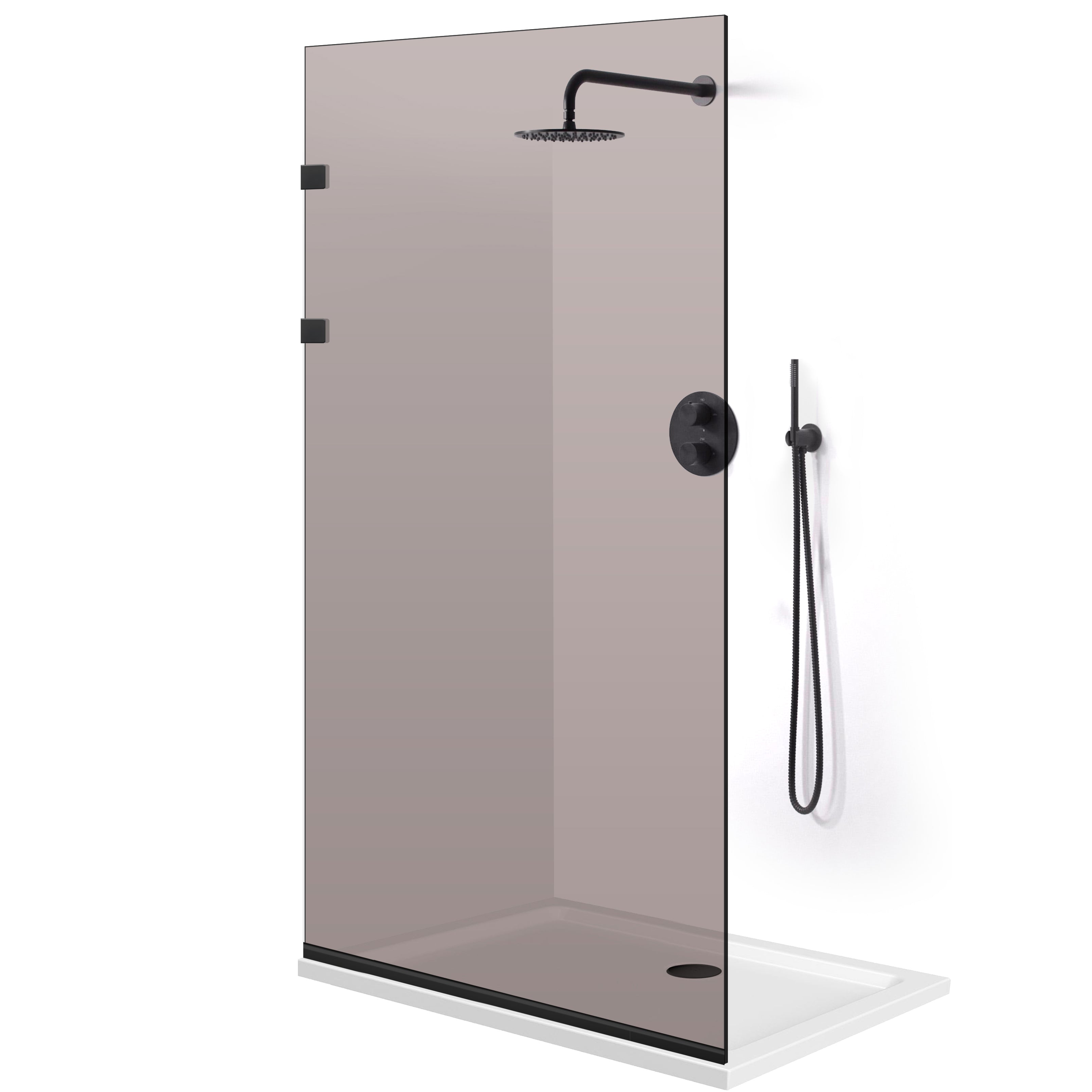 Paravan dus Walk-in, Perete dus Inox, negru mat #Bronz
