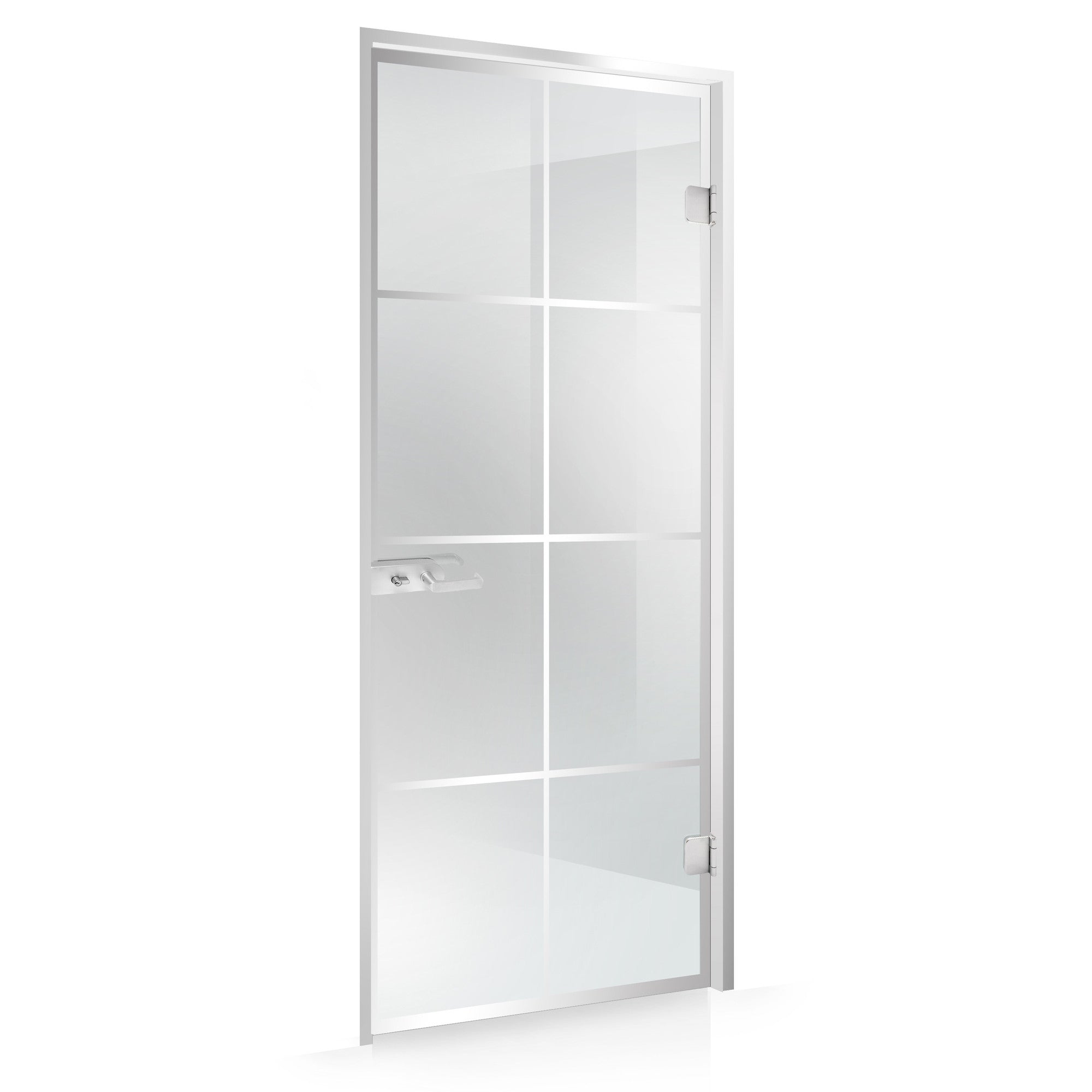 Studio Silver swing door, Rezidence model for opening with L frame for interior, 8 mm tempered glass