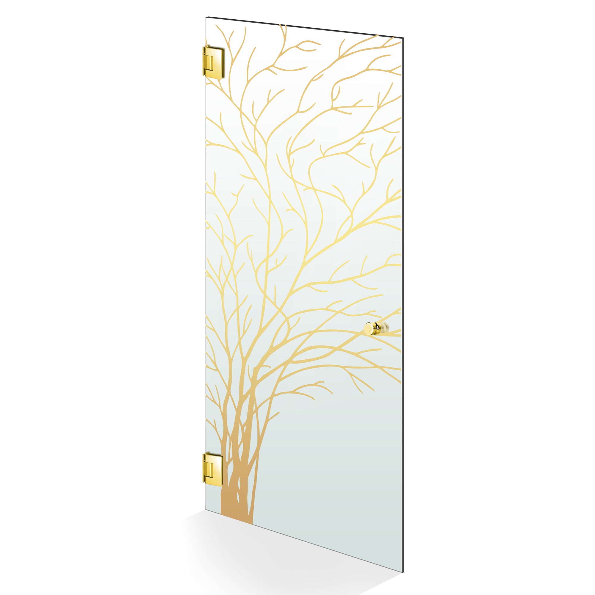 Hinged glass door gold, #Satiné