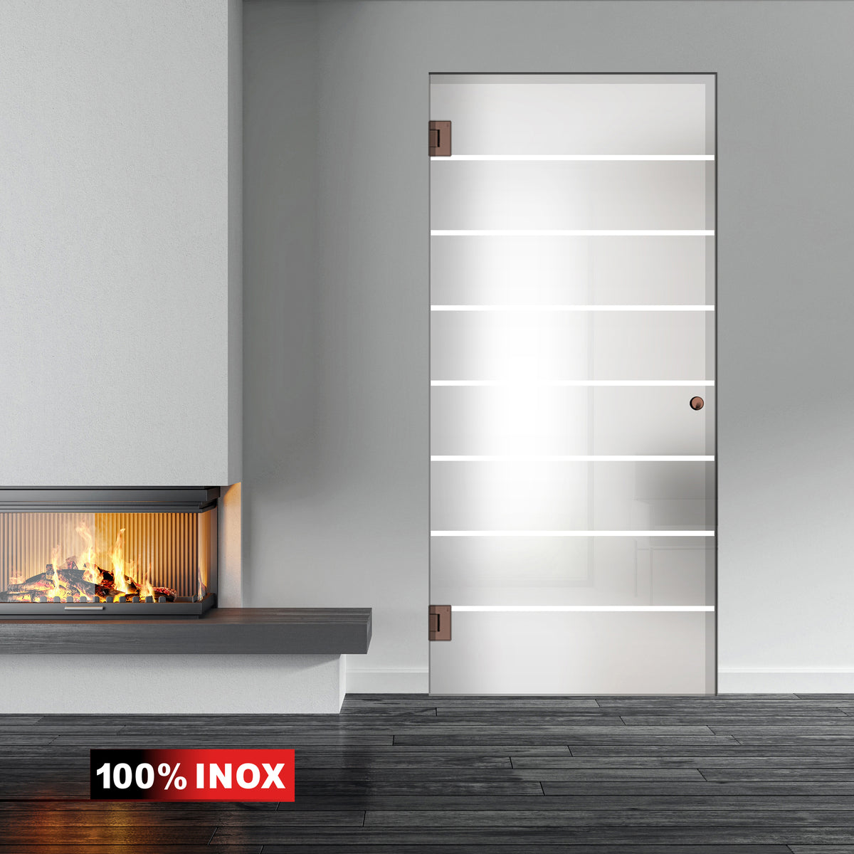 Porte en verre battante cuivre, #Satiné