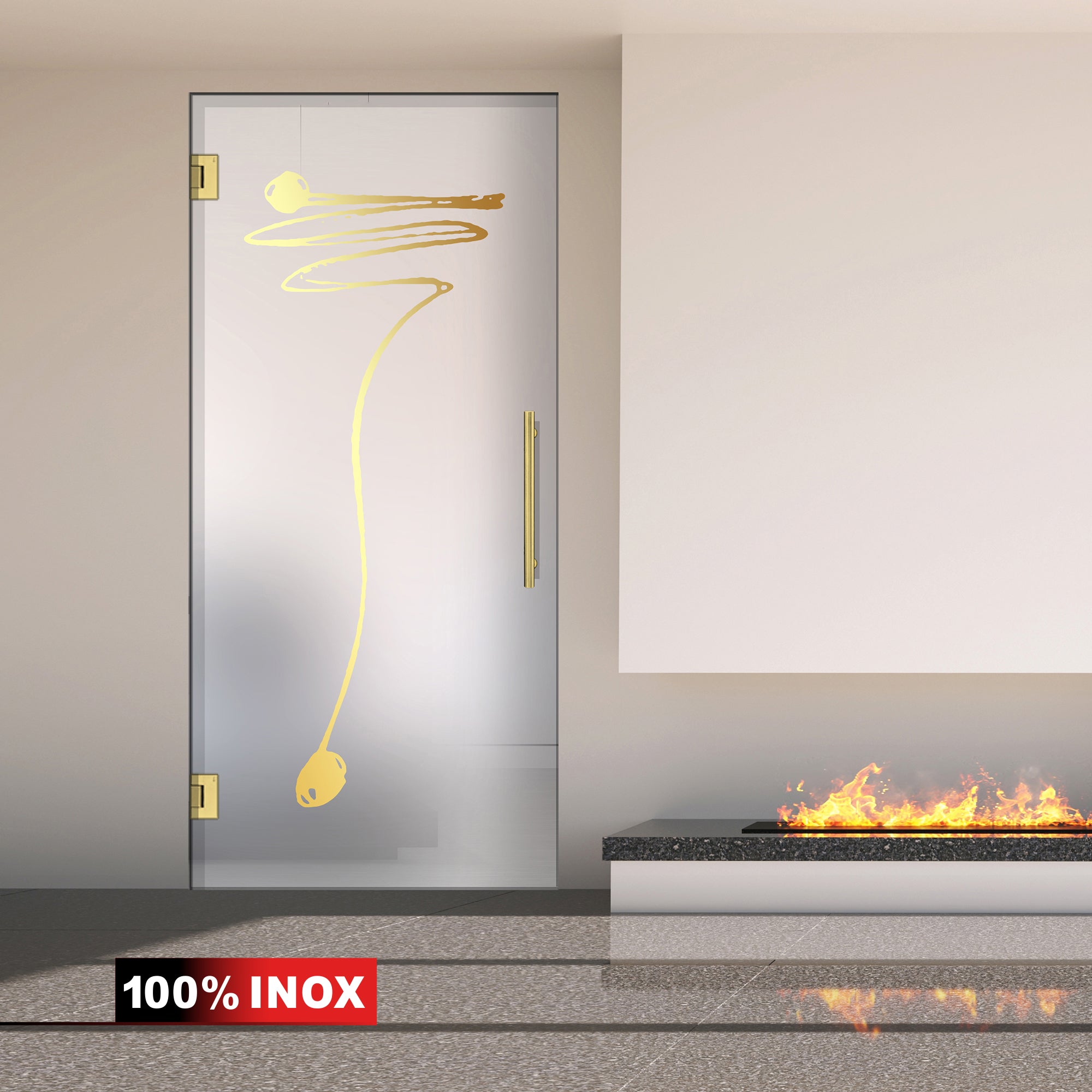 Hinged glass door gold, #Satiné