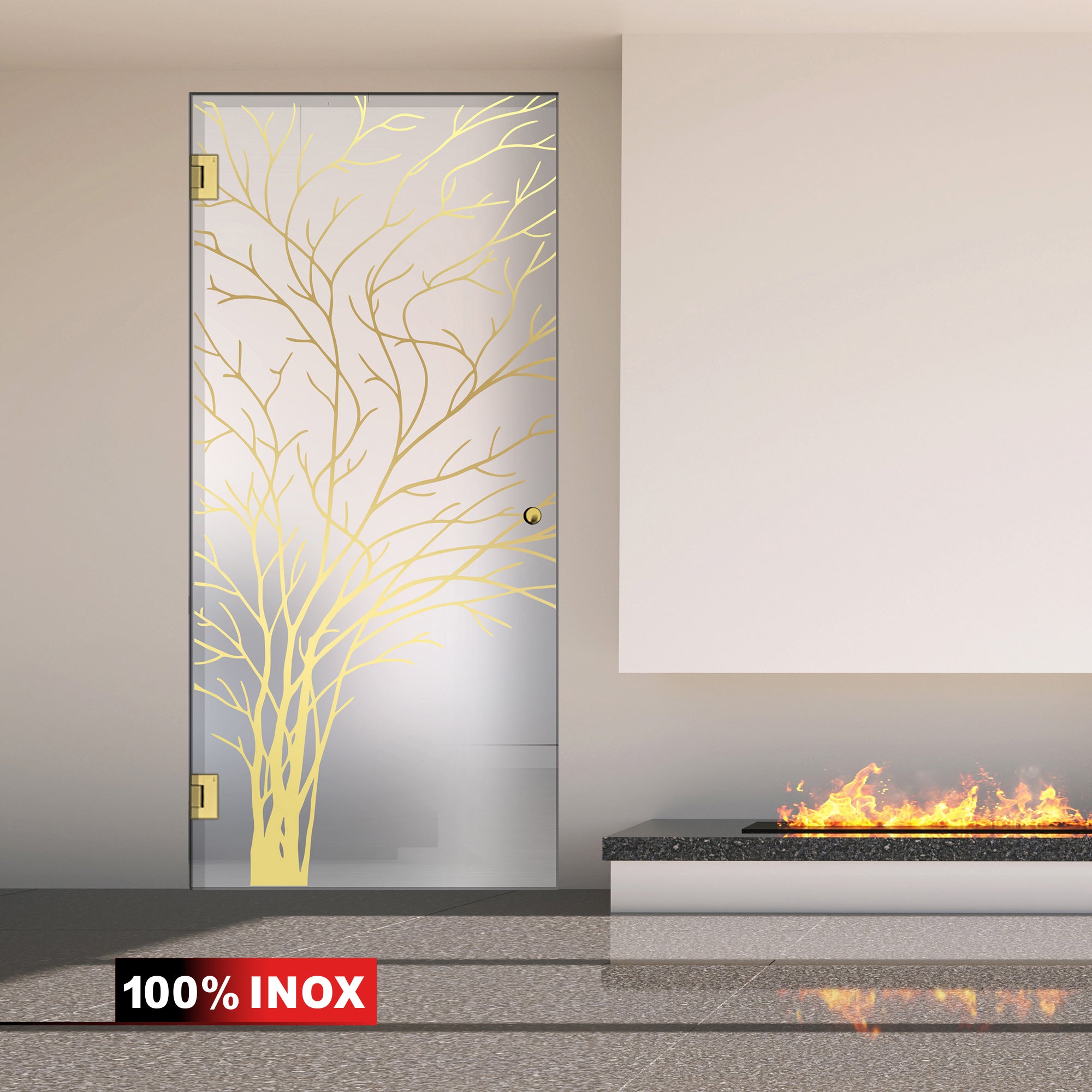 Hinged glass door gold, #Satiné