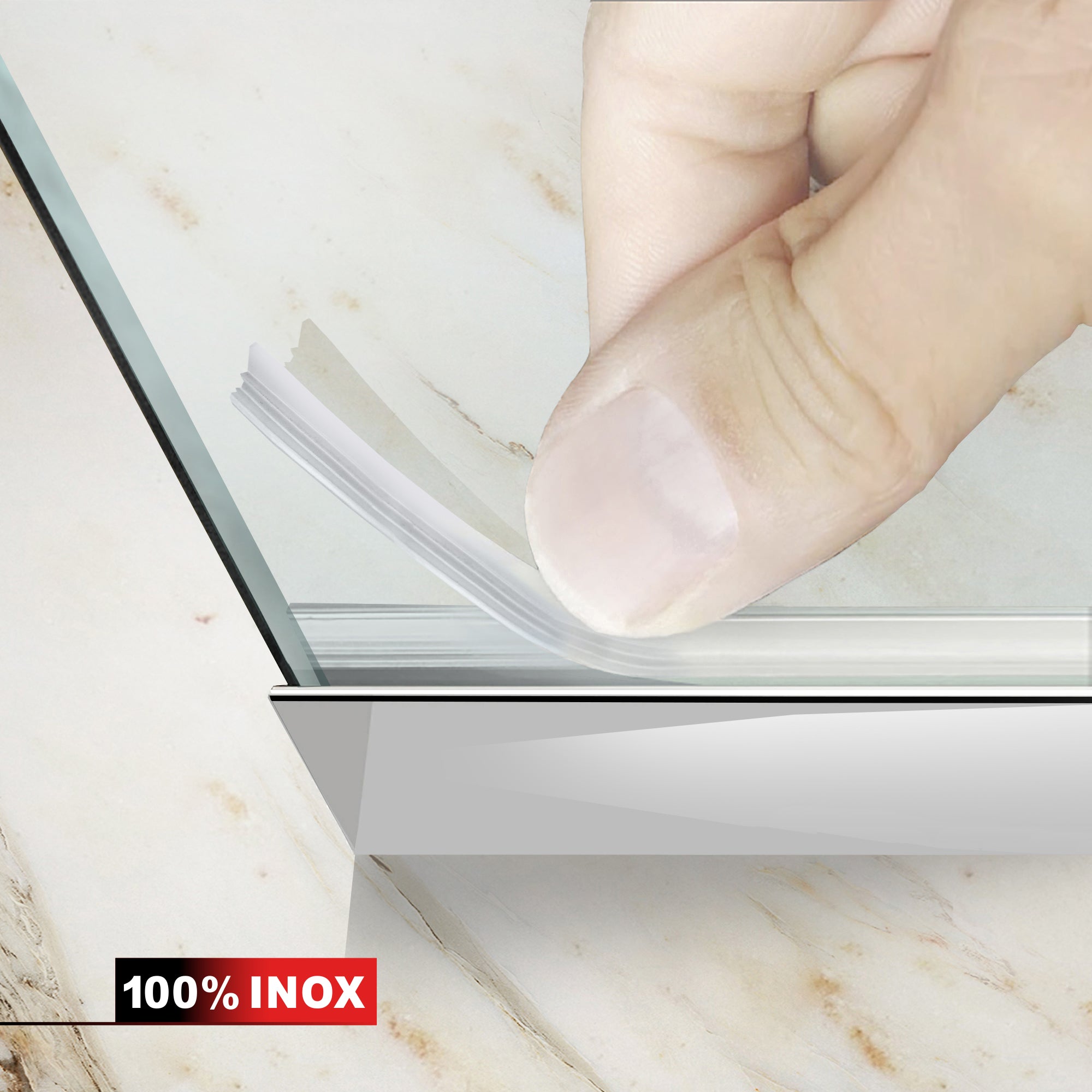 Paroi de douche walk-in Aqua Elegance ® INOX, ferronnerie tout inox, verre clair, sécurisé