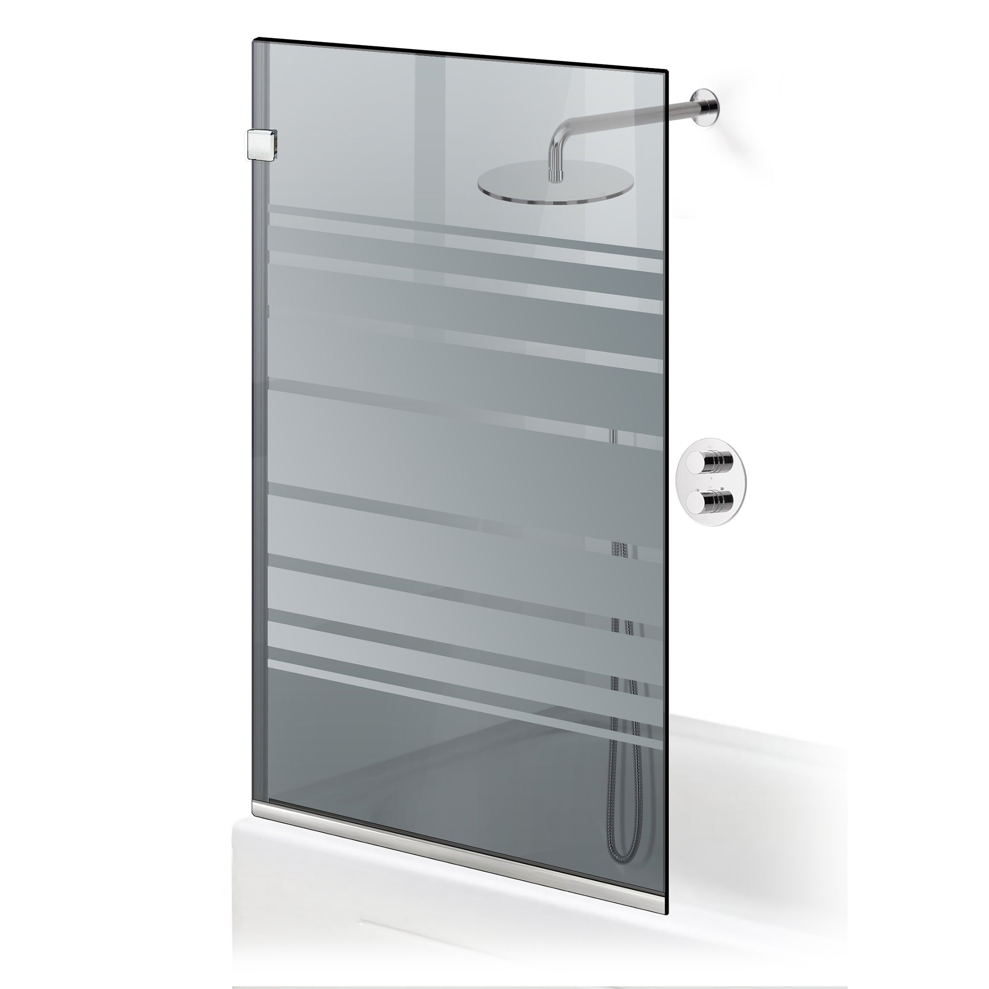 Paravent de baignoire Ravana ® Élégance Inox, modèle Multiline incolore, ferronnerie tout inox, verre gris, sécurisé