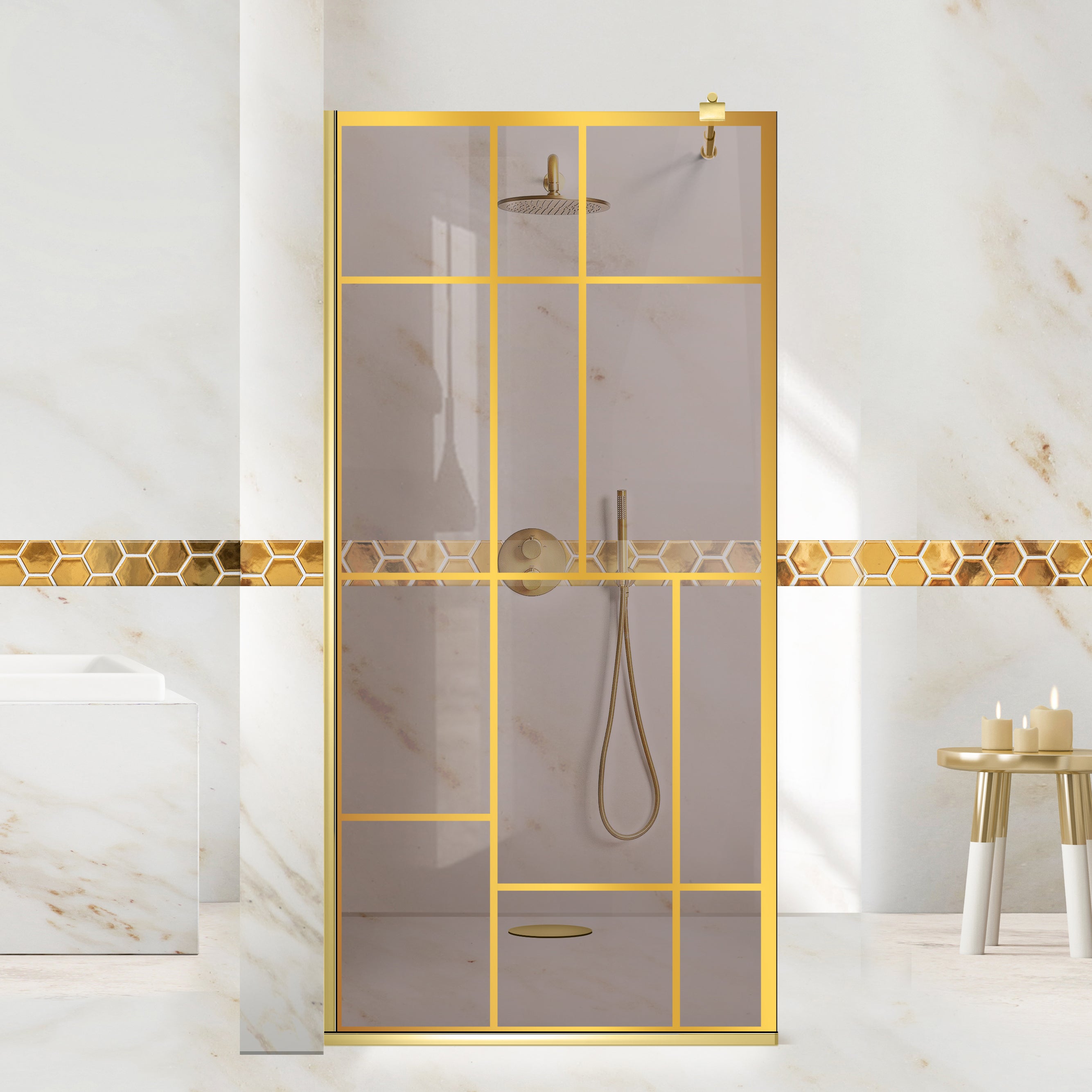 Paravan dus Walk-in, Perete dus  Auriu, #Bronz #Bronz