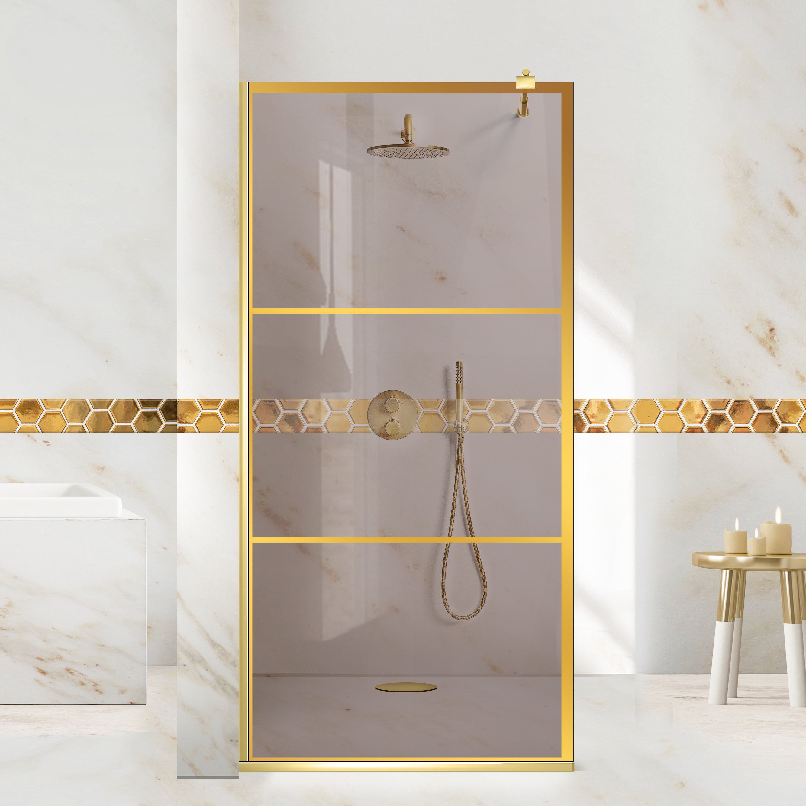 Paravan dus Walk-in, Perete dus  Auriu, #Bronz #Bronz