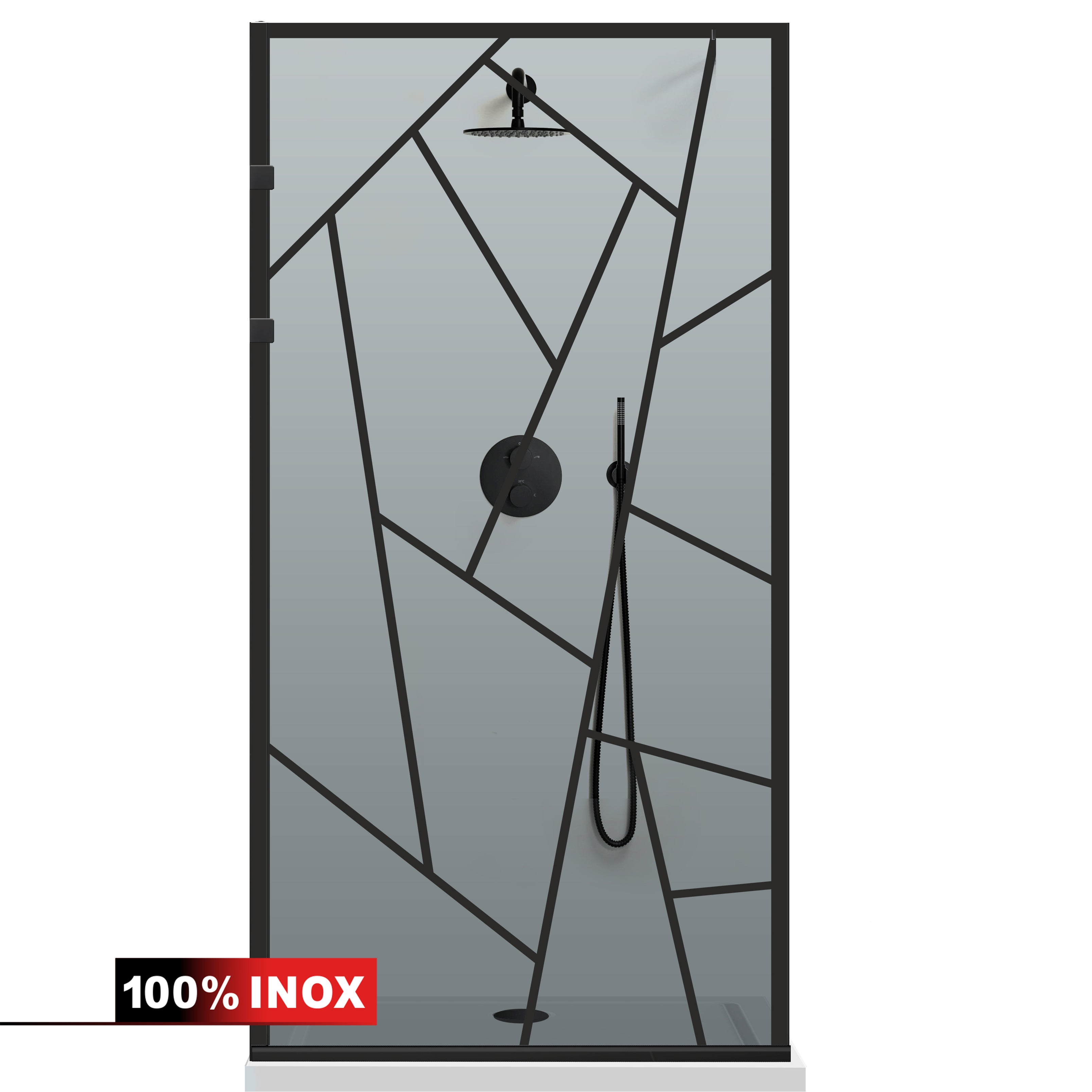 Paravan dus Walk-in, Perete dus Inox, negru mat #Gri