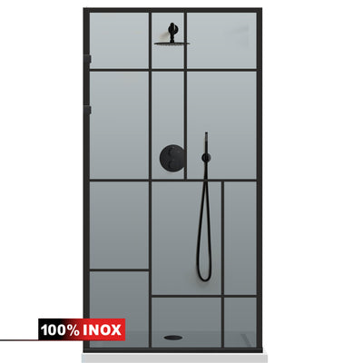 Paravan dus Walk-in, Perete dus Inox, negru mat #Gri