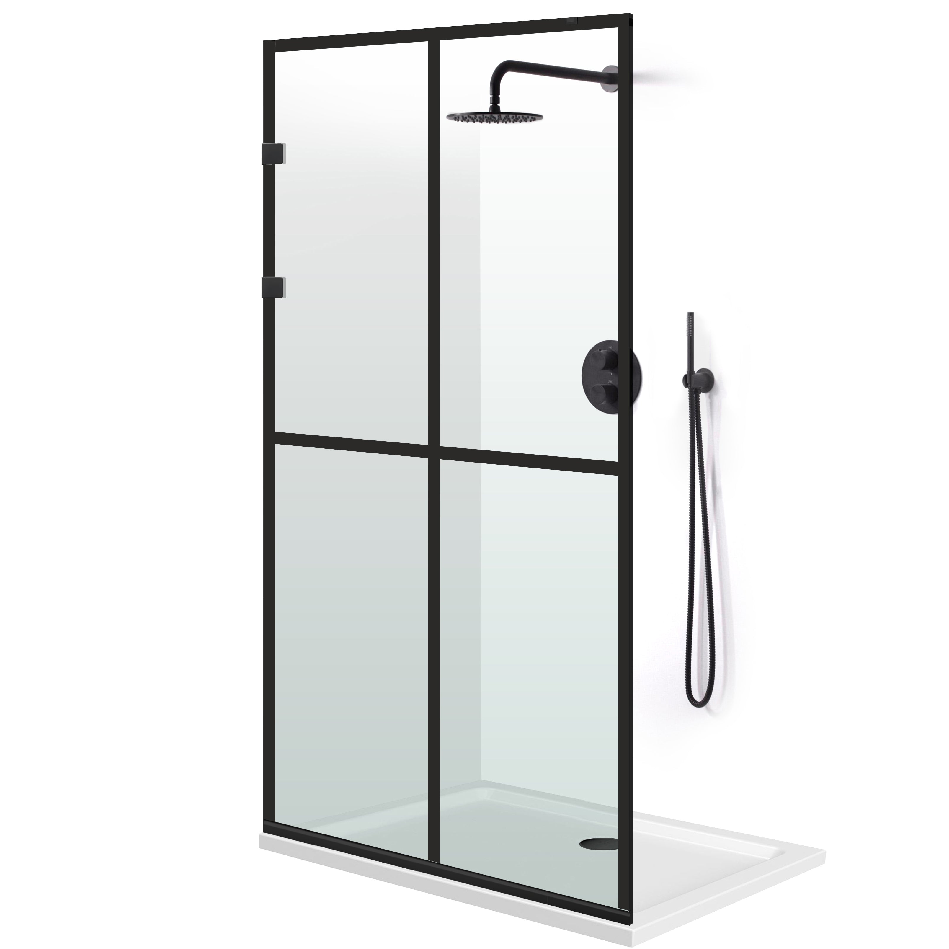 Paravan dus Walk-in, Perete dus Inox, negru mat, #Clara #Víztiszta