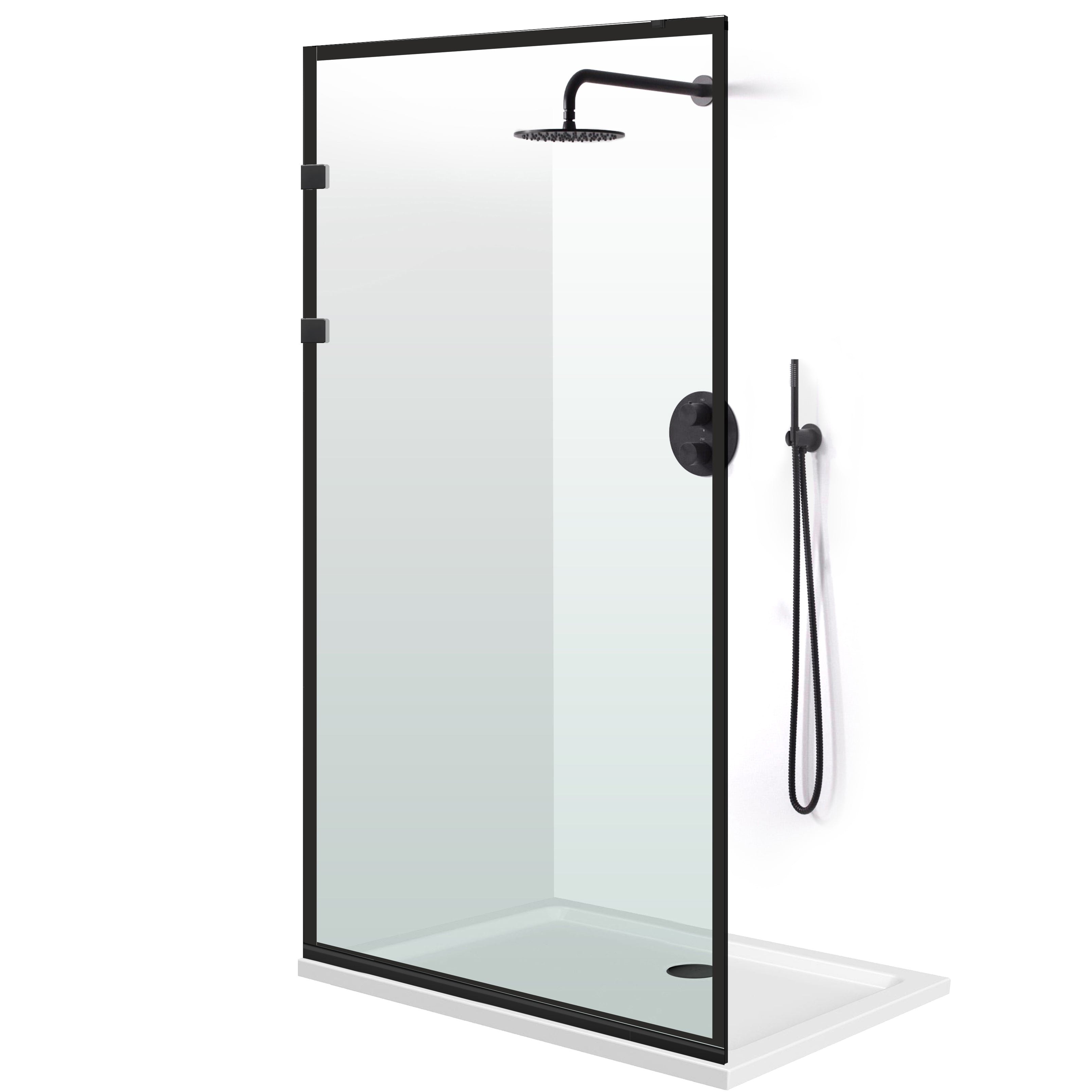 Paravan dus Walk-in, Perete dus Inox, negru mat, #Clara #Víztiszta