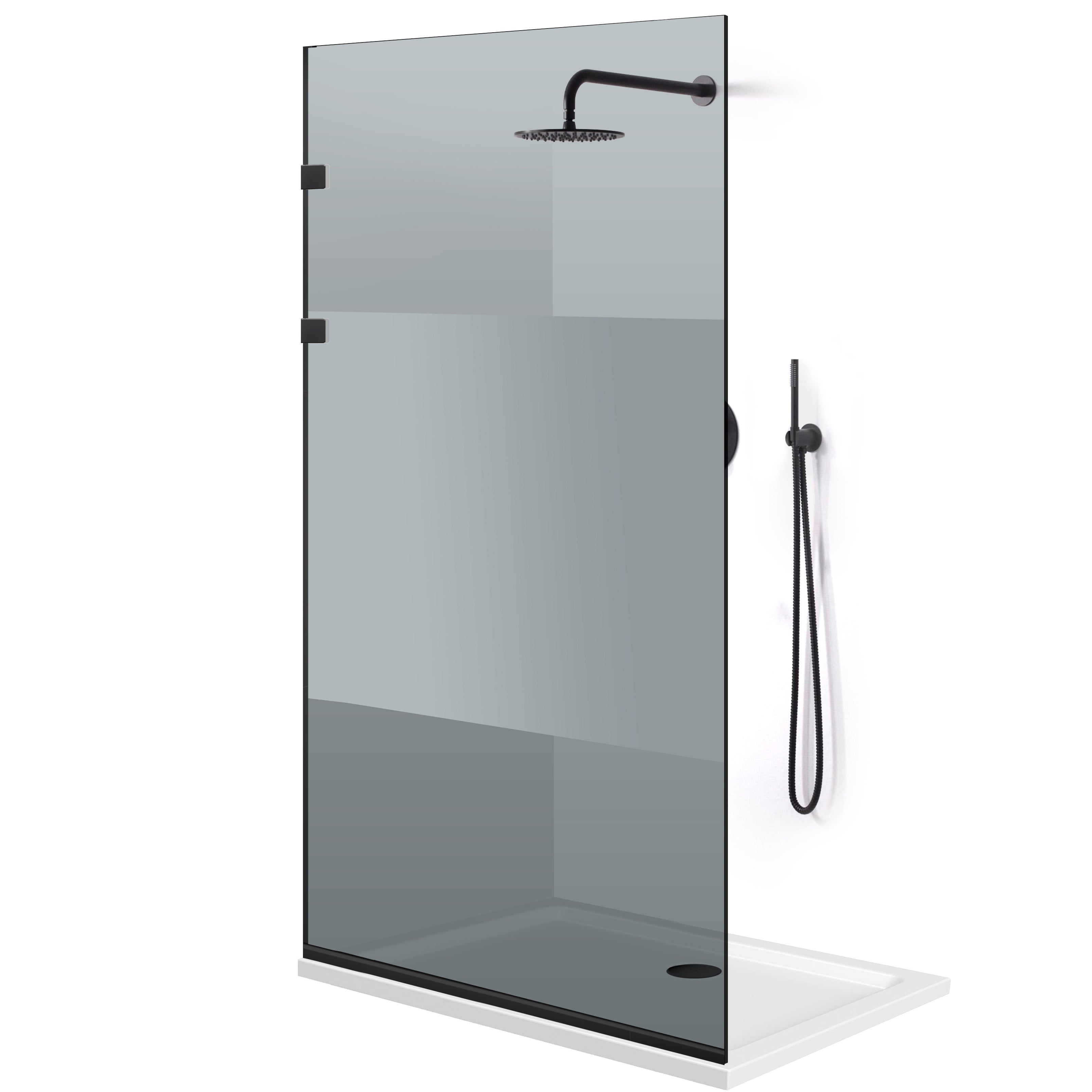 Paravan dus Walk-in, Perete dus Inox, negru mat #Gri
