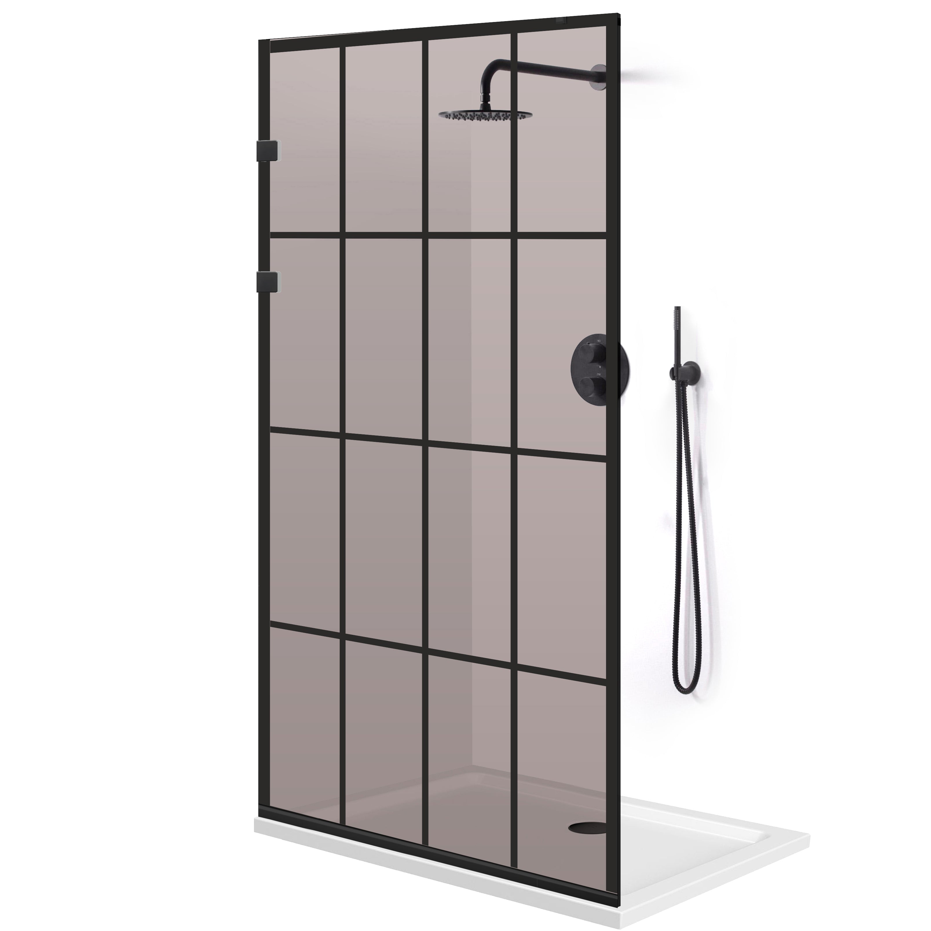 Paravan dus Walk-in, Perete dus Inox, negru mat #Bronz