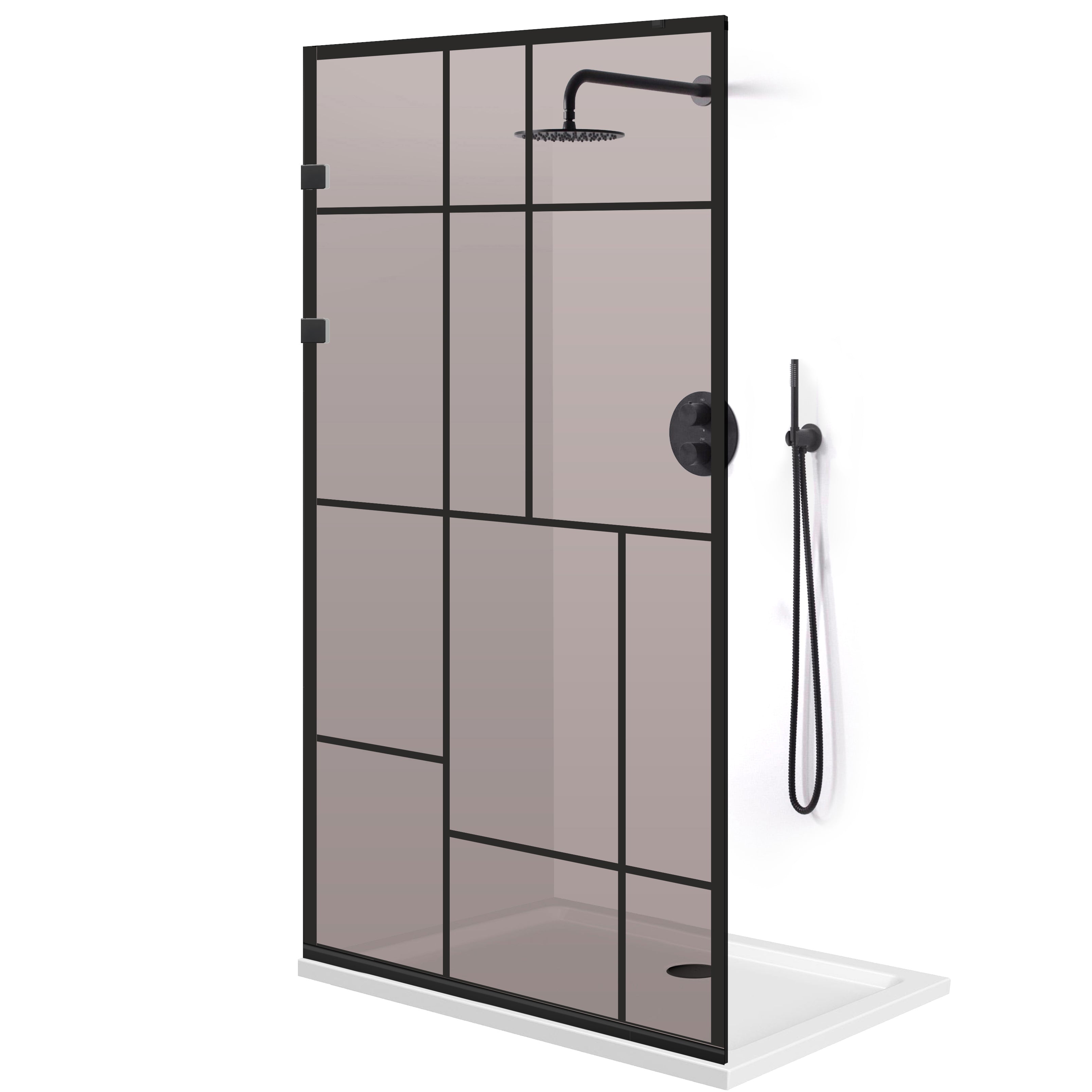 Paravan dus Walk-in, Perete dus Inox, negru mat #Bronz