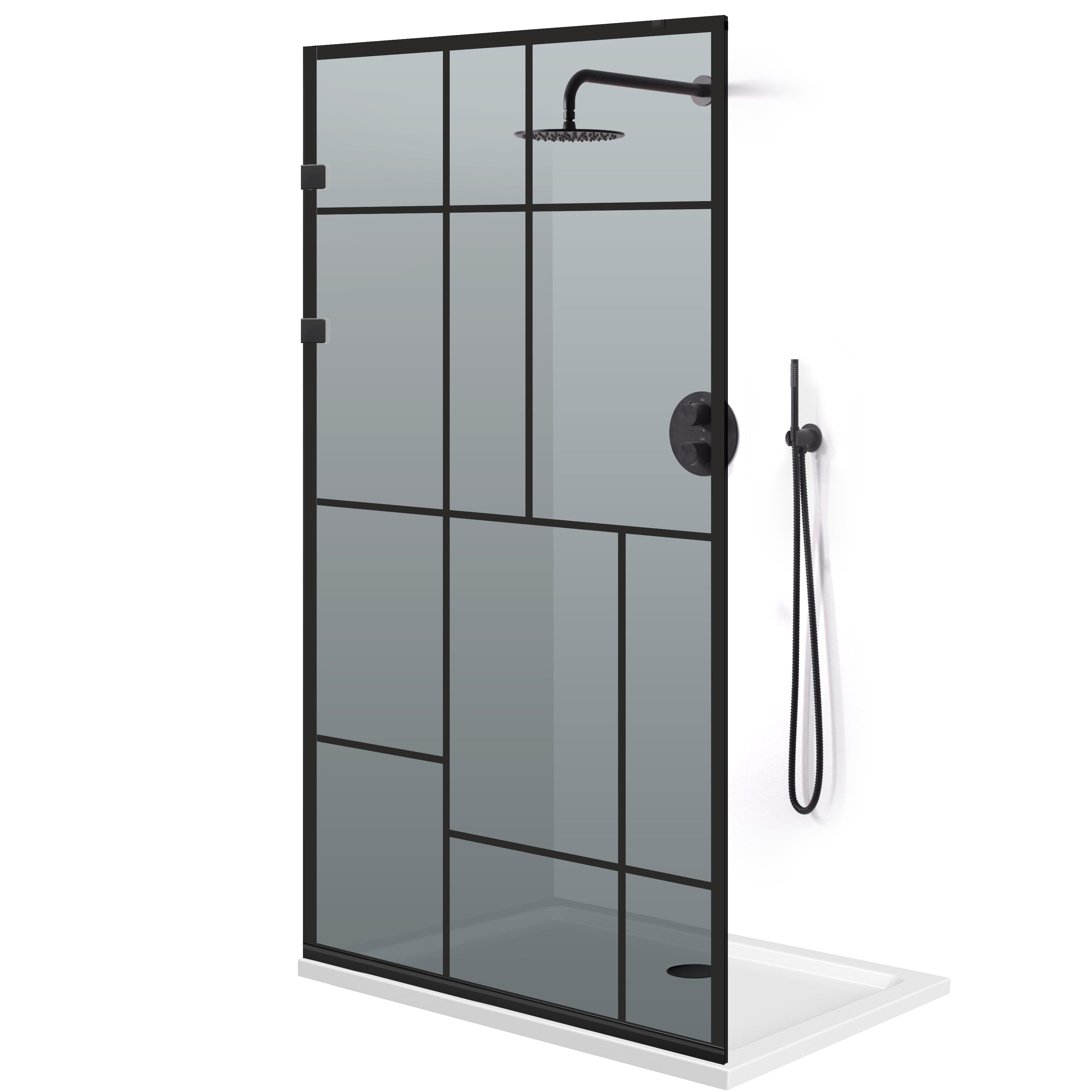 Paravan dus Walk-in, Perete dus Inox, negru mat #Gri