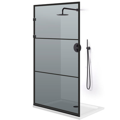Paravan dus Walk-in, Perete dus Inox, negru mat #Gri