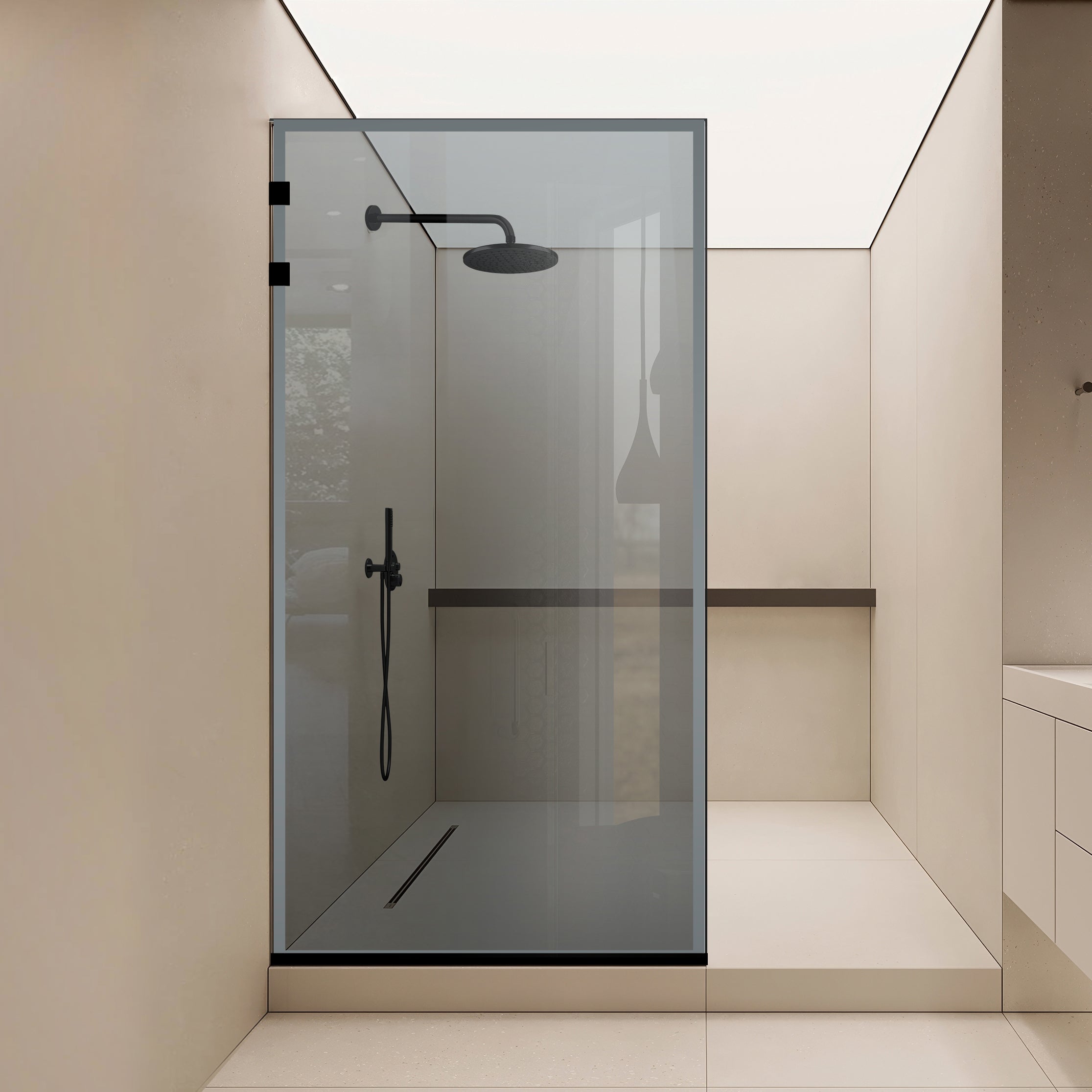 Paravan dus Walk-in, Perete dus Inox, negru mat #Gri