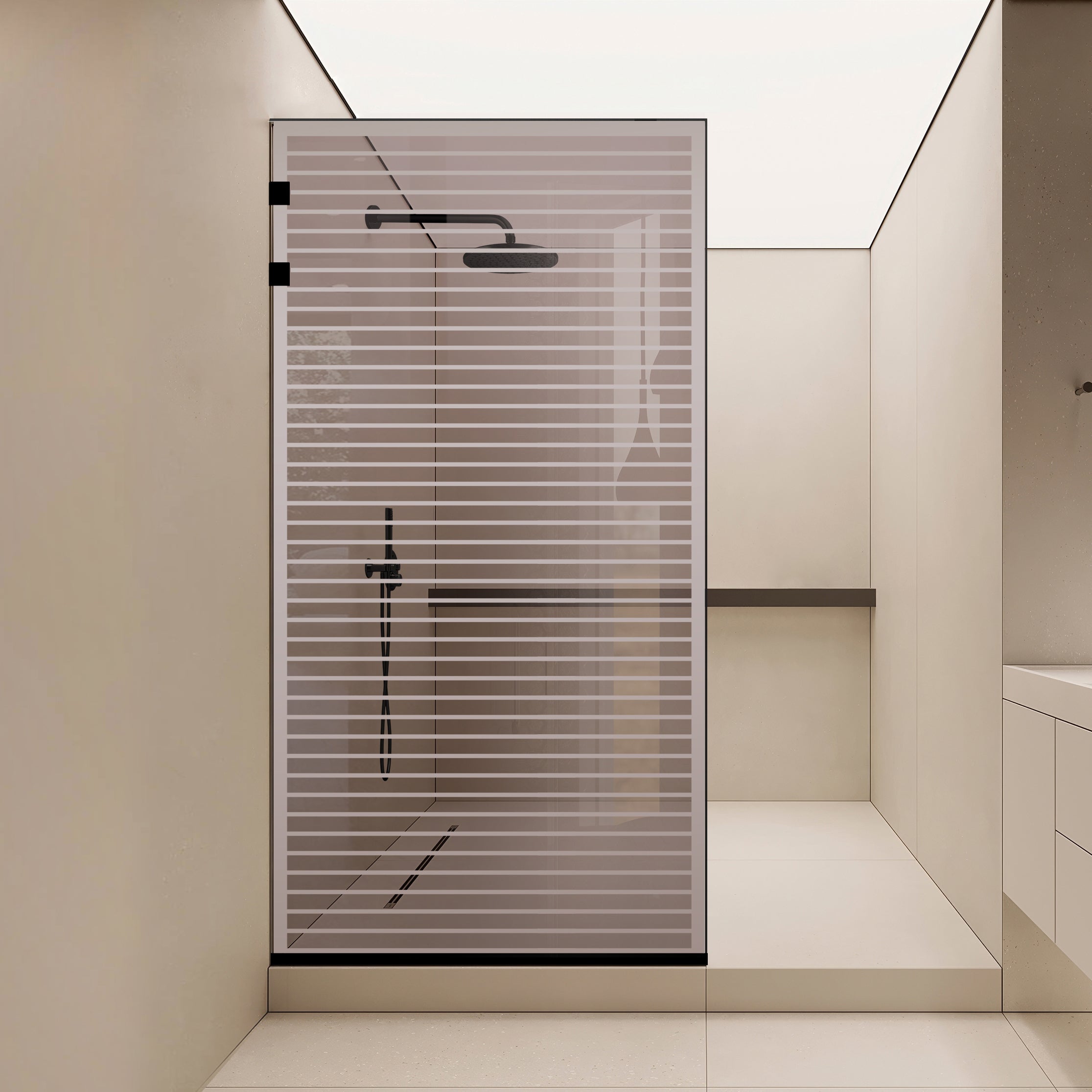 Paravan dus Walk-in, Perete dus Inox, negru mat #Bronz