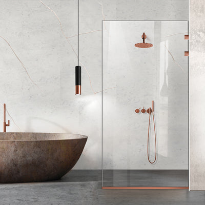 Paroi de douche walk-in Aqua Elegance® Copper, ferrure tout inox cuivre, verre clair, sécurisé