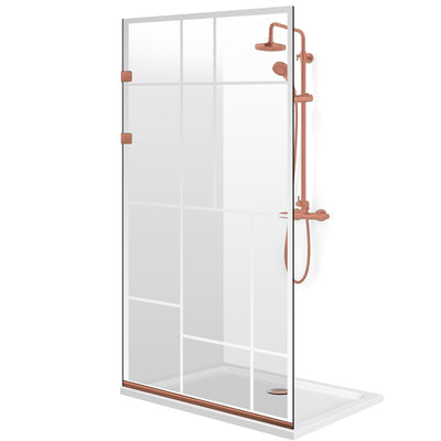 Paroi de douche walk-in Aqua Elegance® Copper, modèle Urban incolore, ferrure tout inox cuivre, verre clair, sécurisé