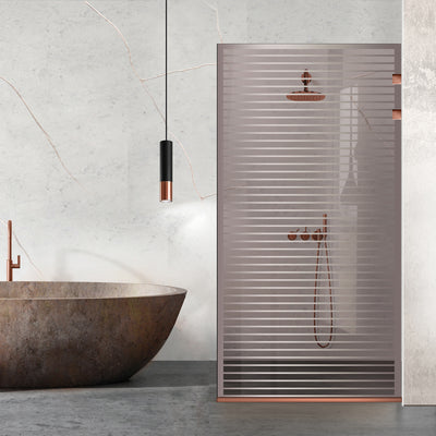 Paravent de douche walk-in Aqua Elegance ® Cuivre, modèle Moris incolore, ferronnerie inox cuivre intégrale, sécurisé