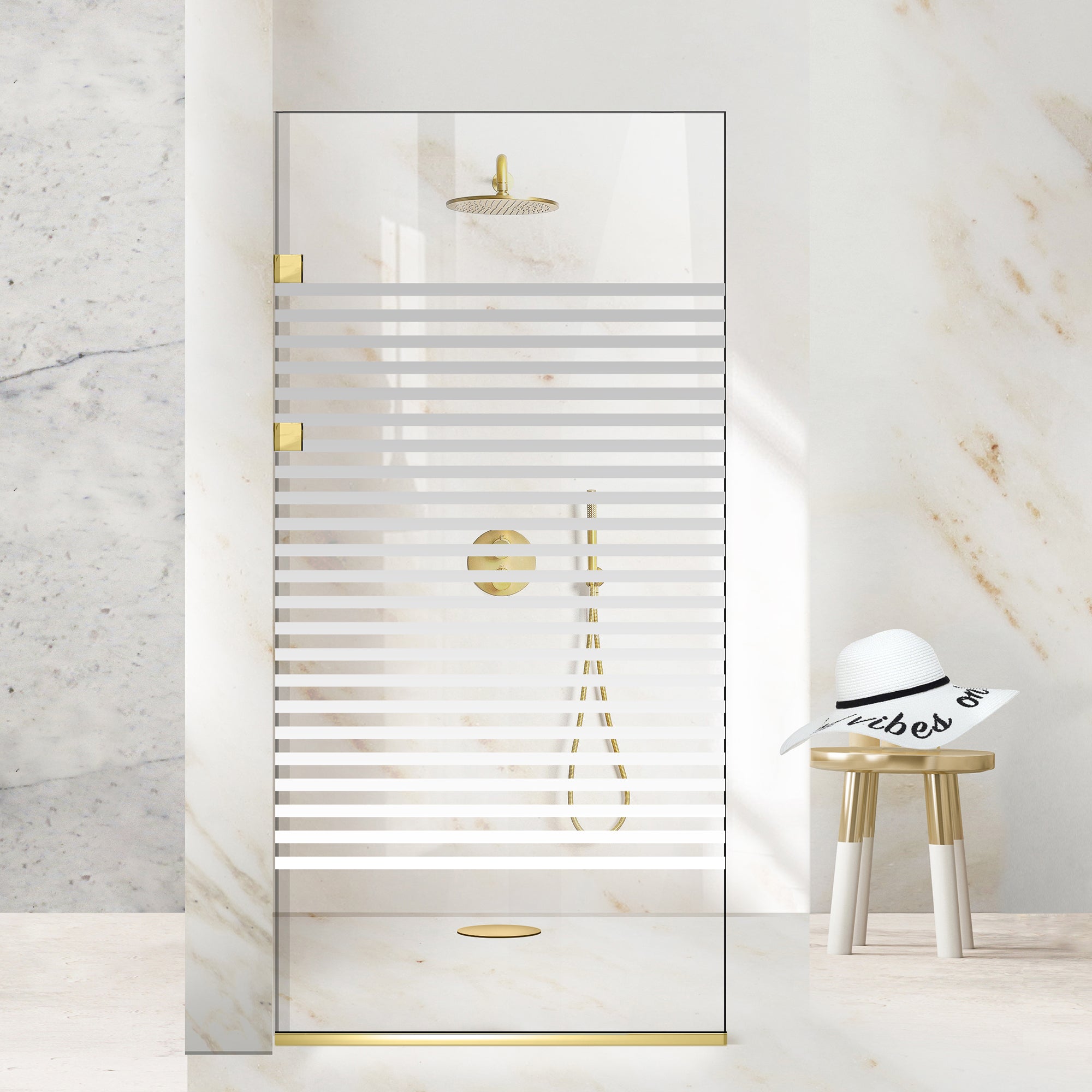 Paravan dus Walk-in, Perete dus Inox, auriu, #Clara #Víztiszta