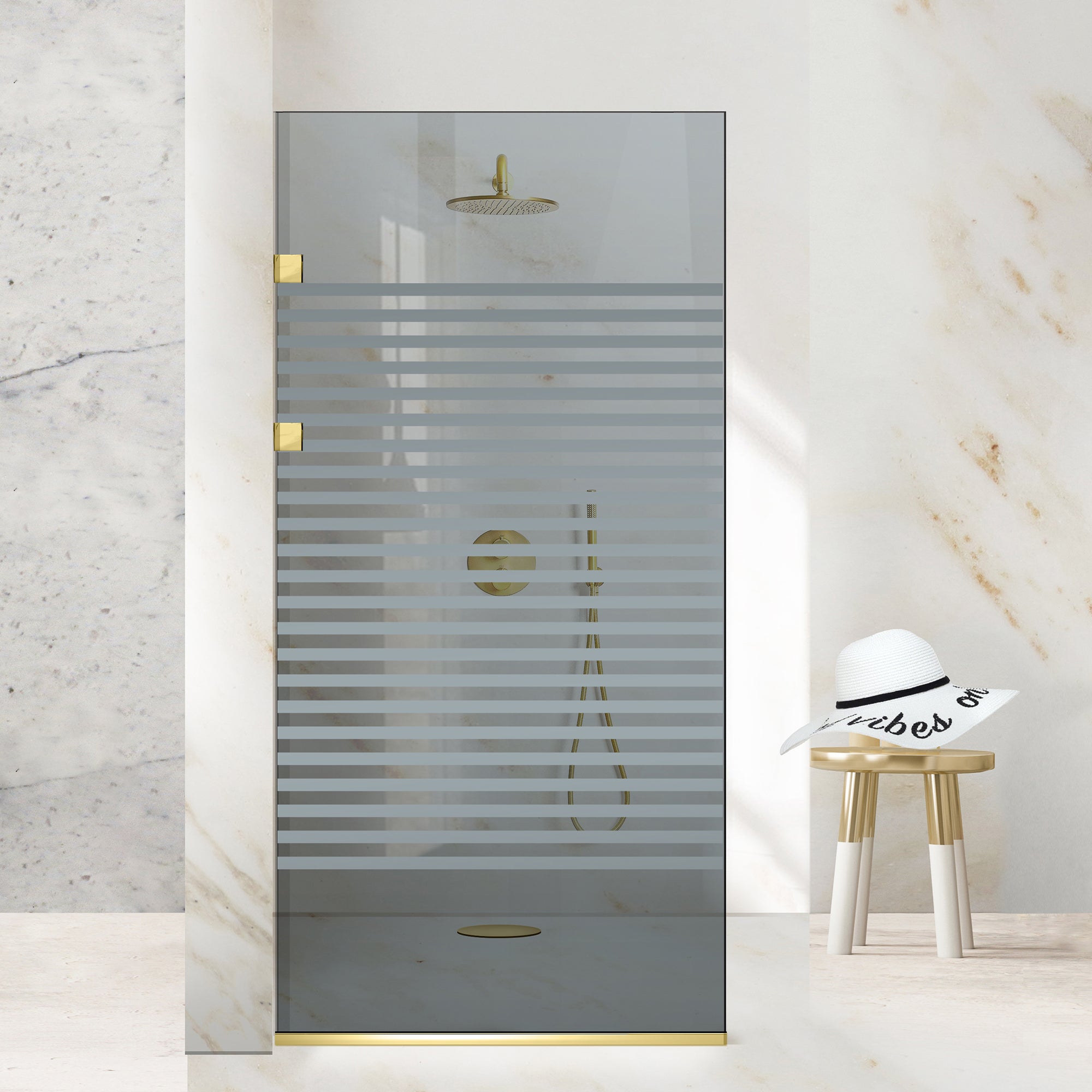 Paravan dus Walk-in, Perete dus Inox, auriu #Gri