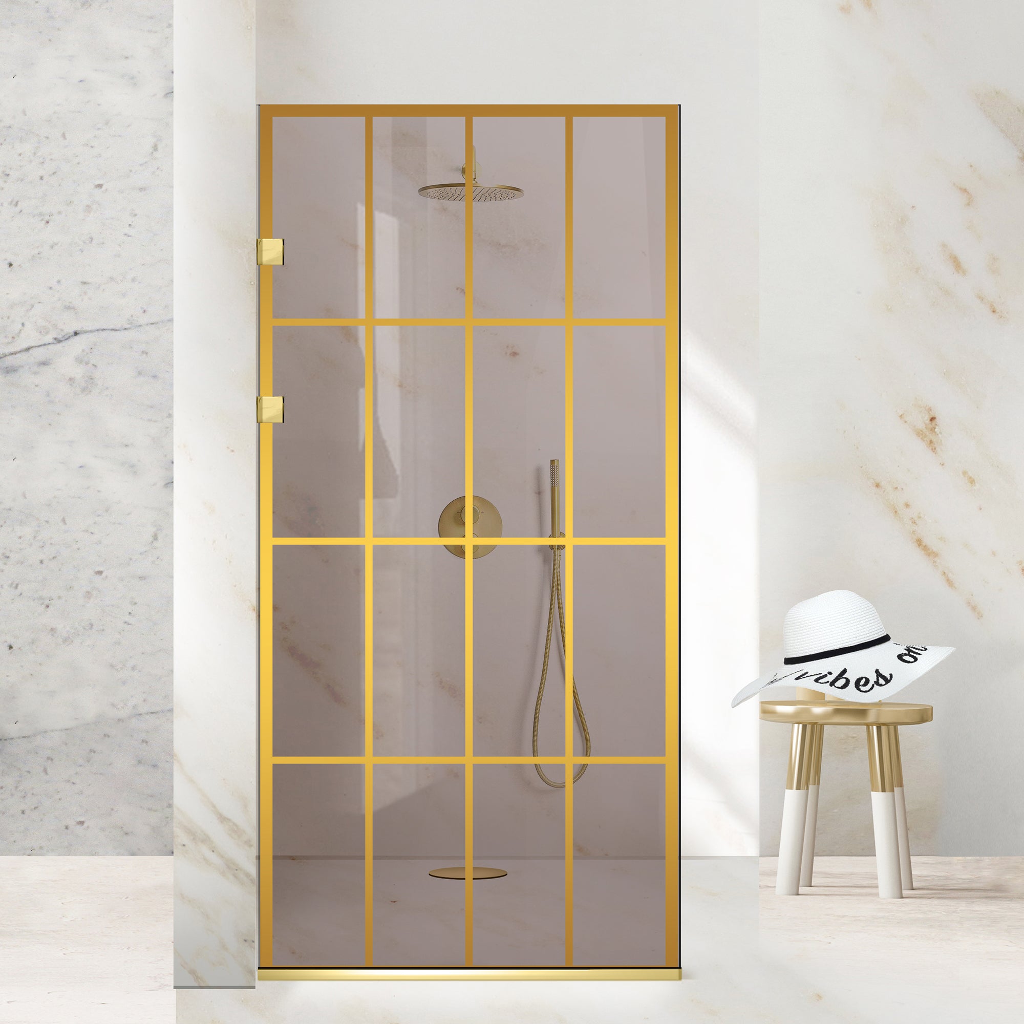 Paravan dus Walk-in, Perete dus Inox, auriu #Bronz
