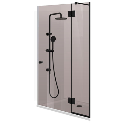 Porte de douche avec paroi fixe Aqua Line Plus ferrure 100% INOX doré, barre réglable, verre trempé 6 mm