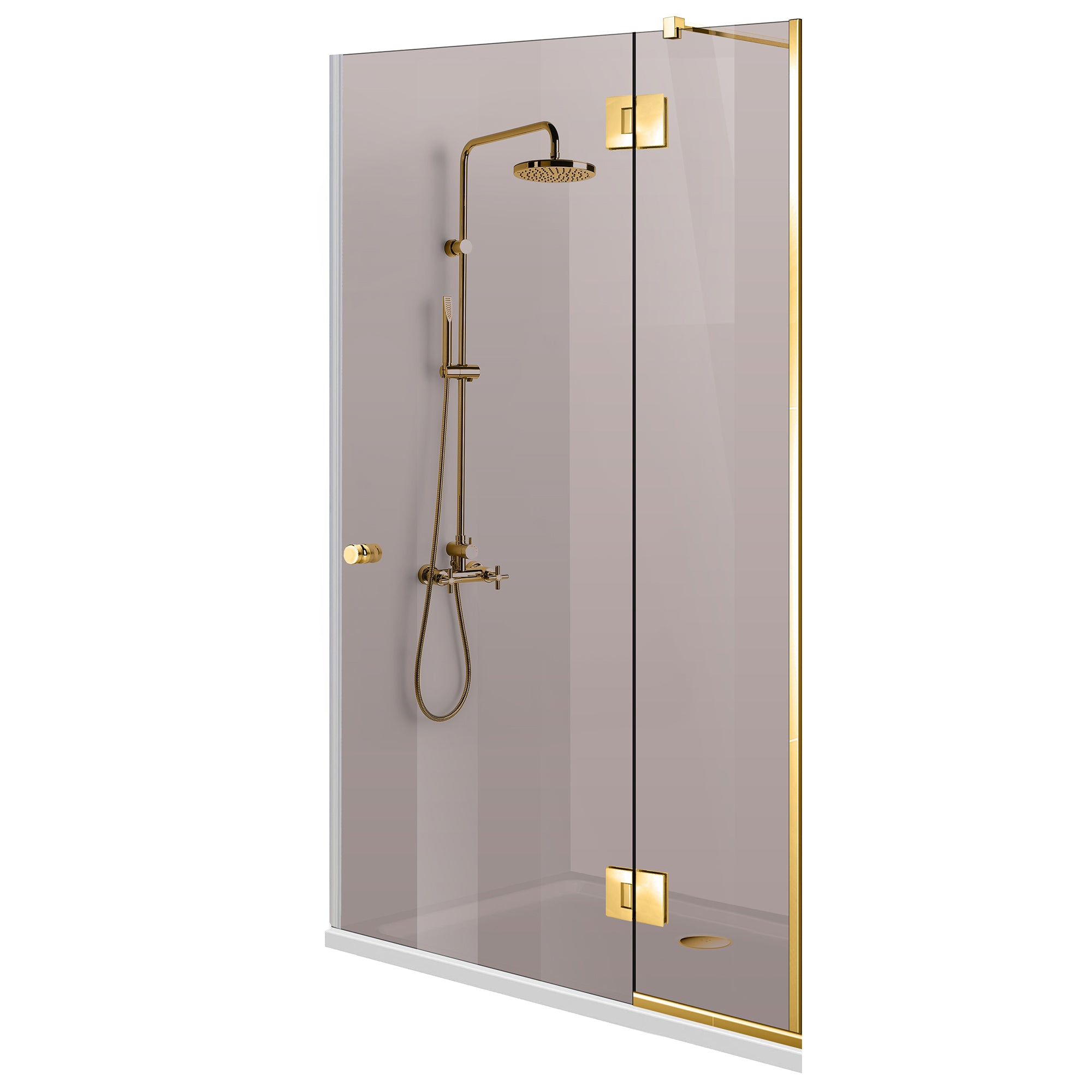 Porte de douche avec paroi fixe Aqua Line Plus ferrure 100% INOX cuivre, barre réglable, verre trempé 6 mm