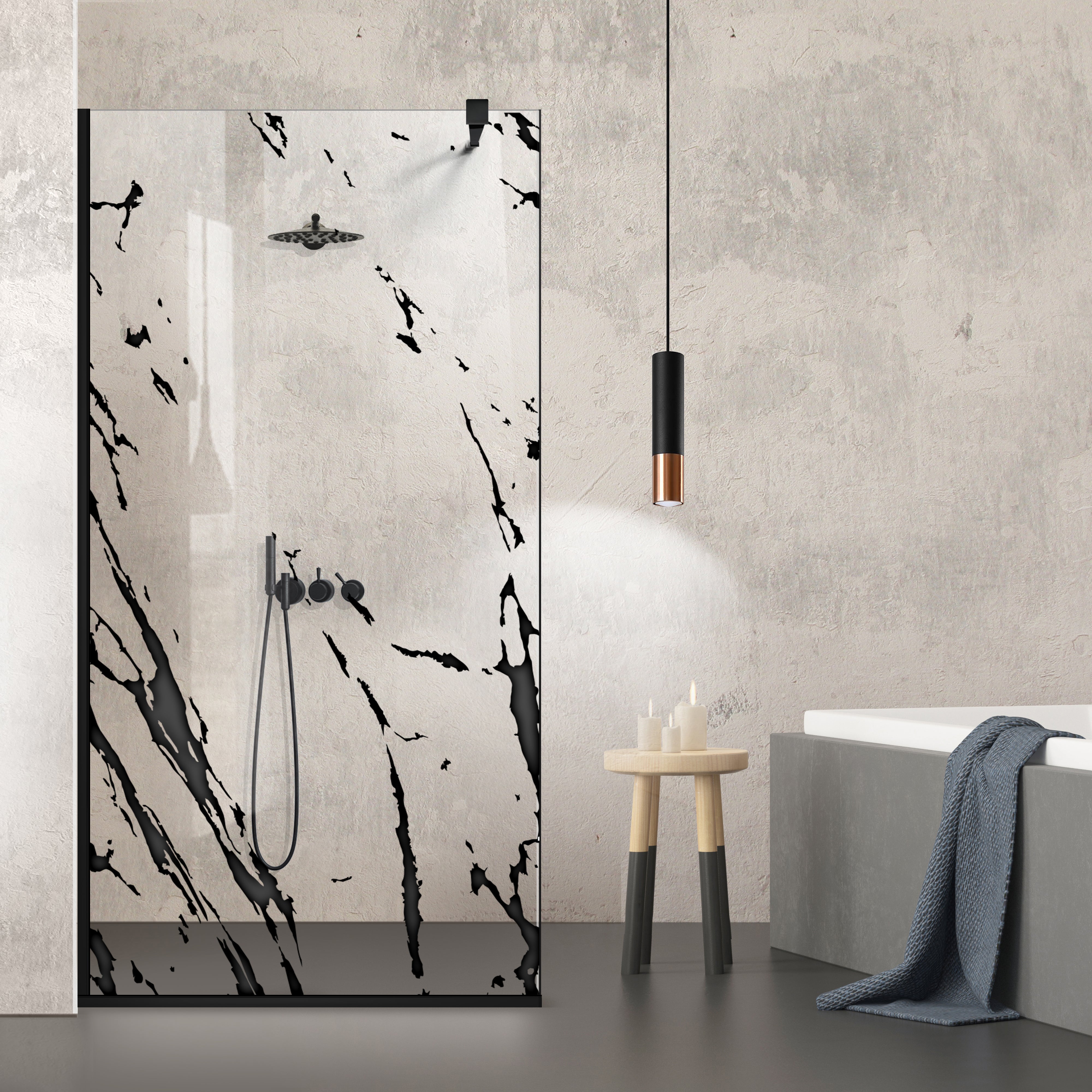 Paravan dus Walk-in, Perete dus  Negru, #Clara #Víztiszta