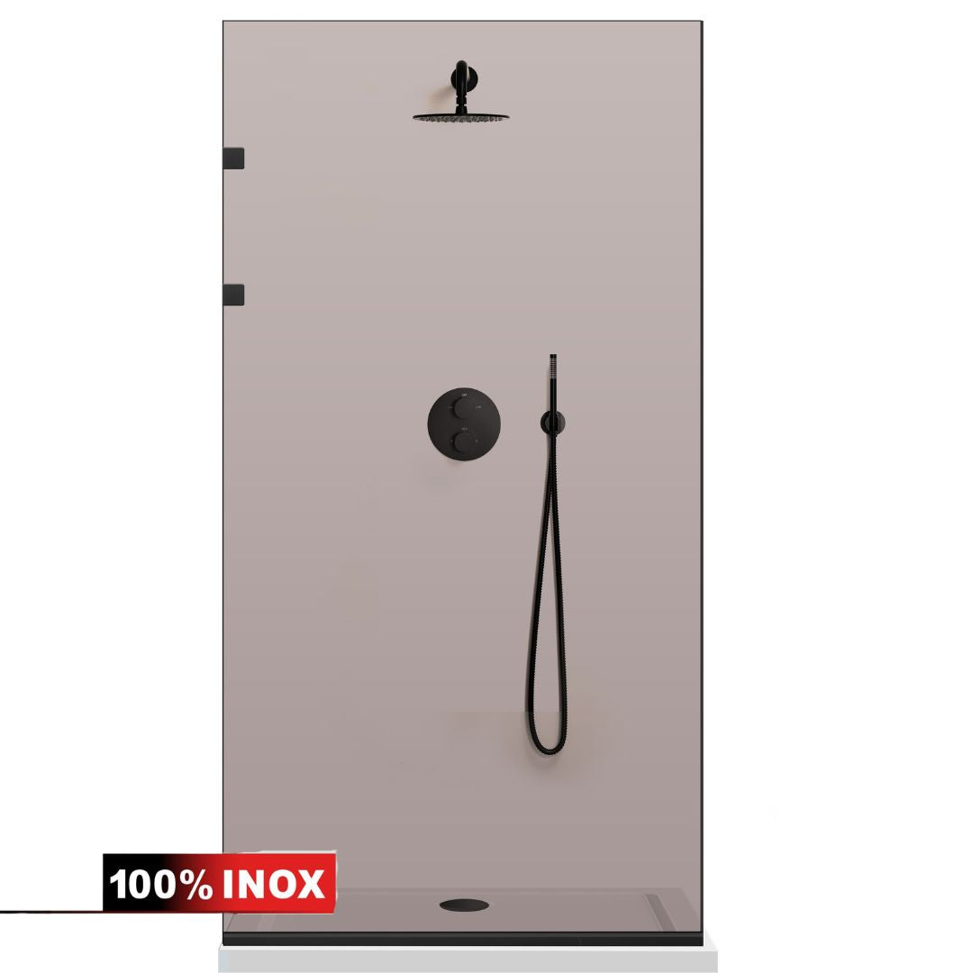 Paravan dus Walk-in, Perete dus Inox, negru mat #Bronz